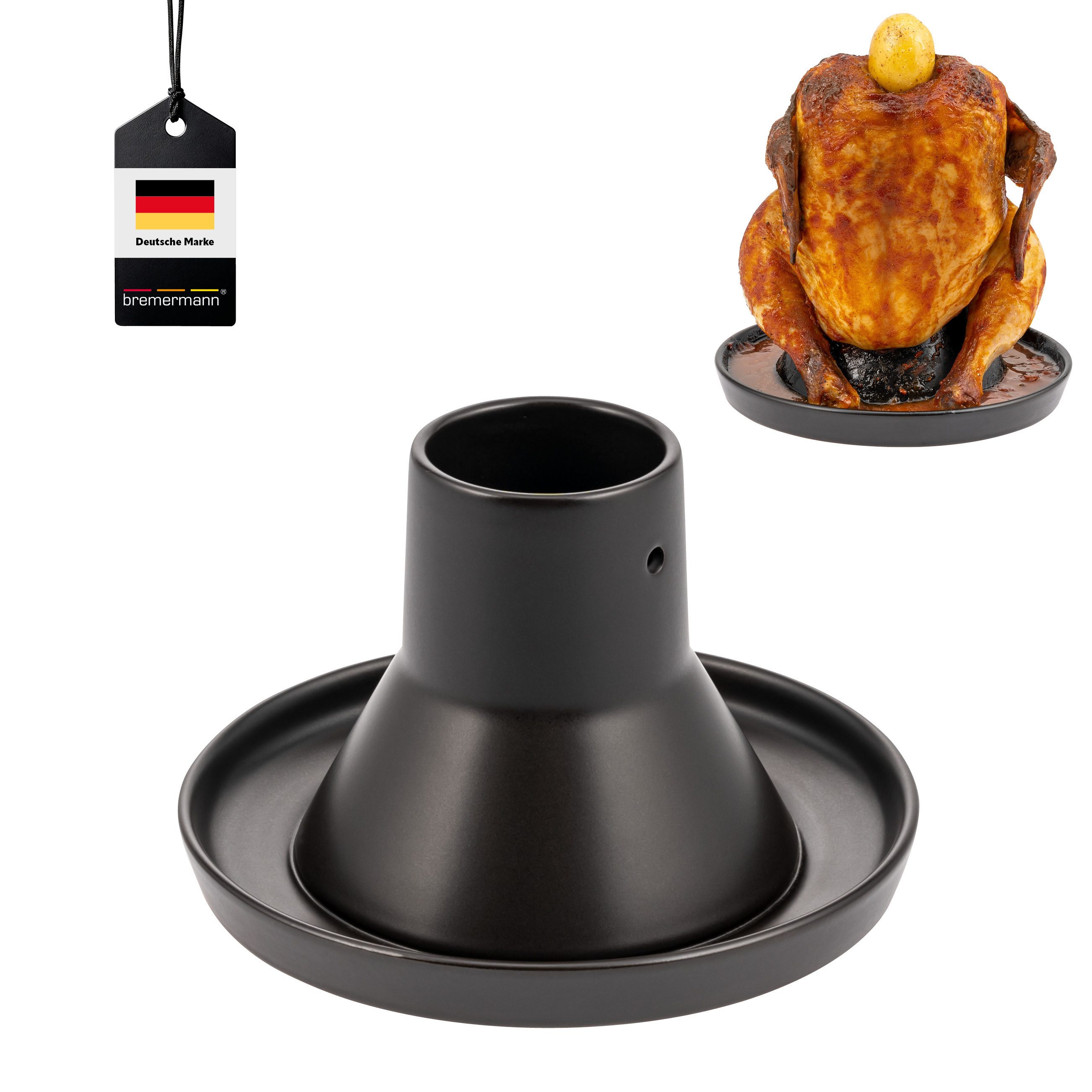 bremermann Hähnchenbräter Hähnchenbräter, Geflügelhalter aus Steingut, Hähnchengriller schwarz, Steingut, (1-St)