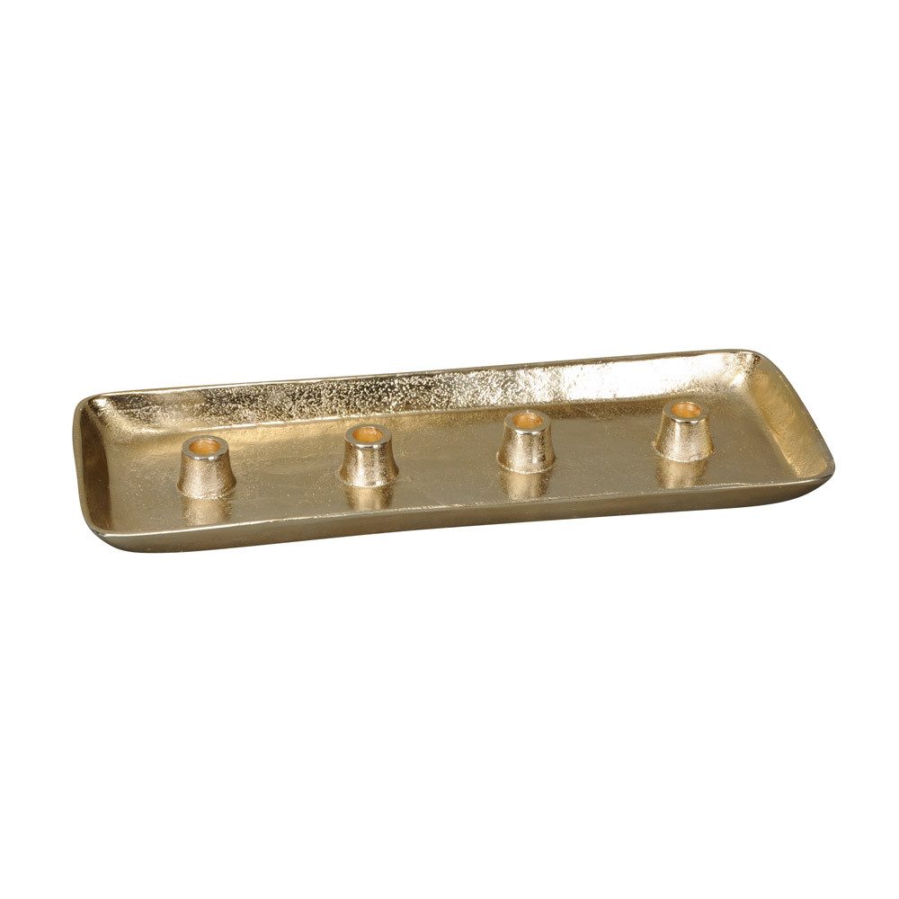 Posiwio Kerzenhalter Kerzentablett GOLD aus Aluminium Metall Kerzenschale für 4 Kerzen L50c