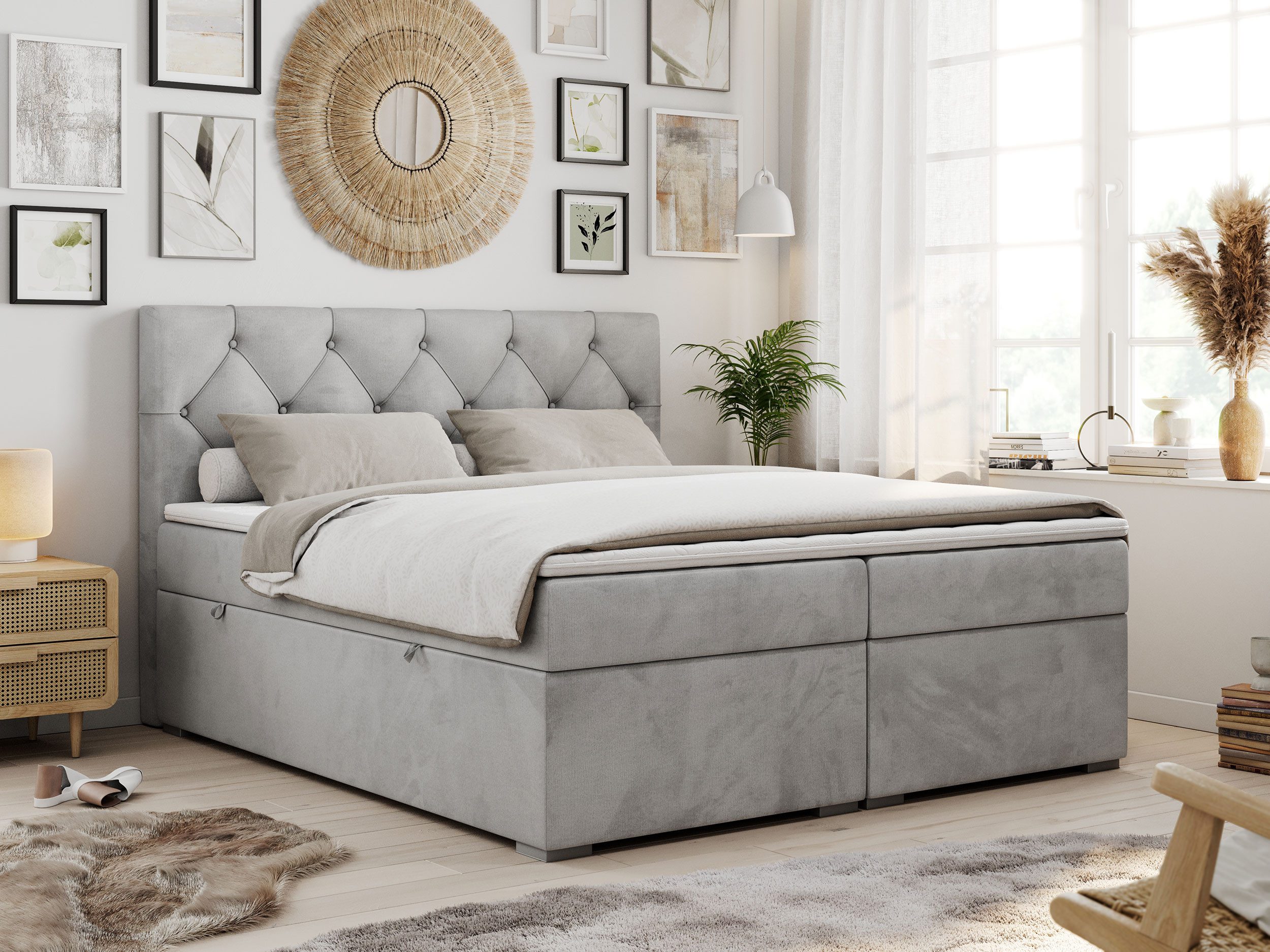 MKS MÖBEL Boxspringbett ALDA (Set, Packung, T30-Schaum, zwei Bettkästen, gepolsterte Kopfstütze), Doppelbett, Multipocket-Matratzen, Modern Bett