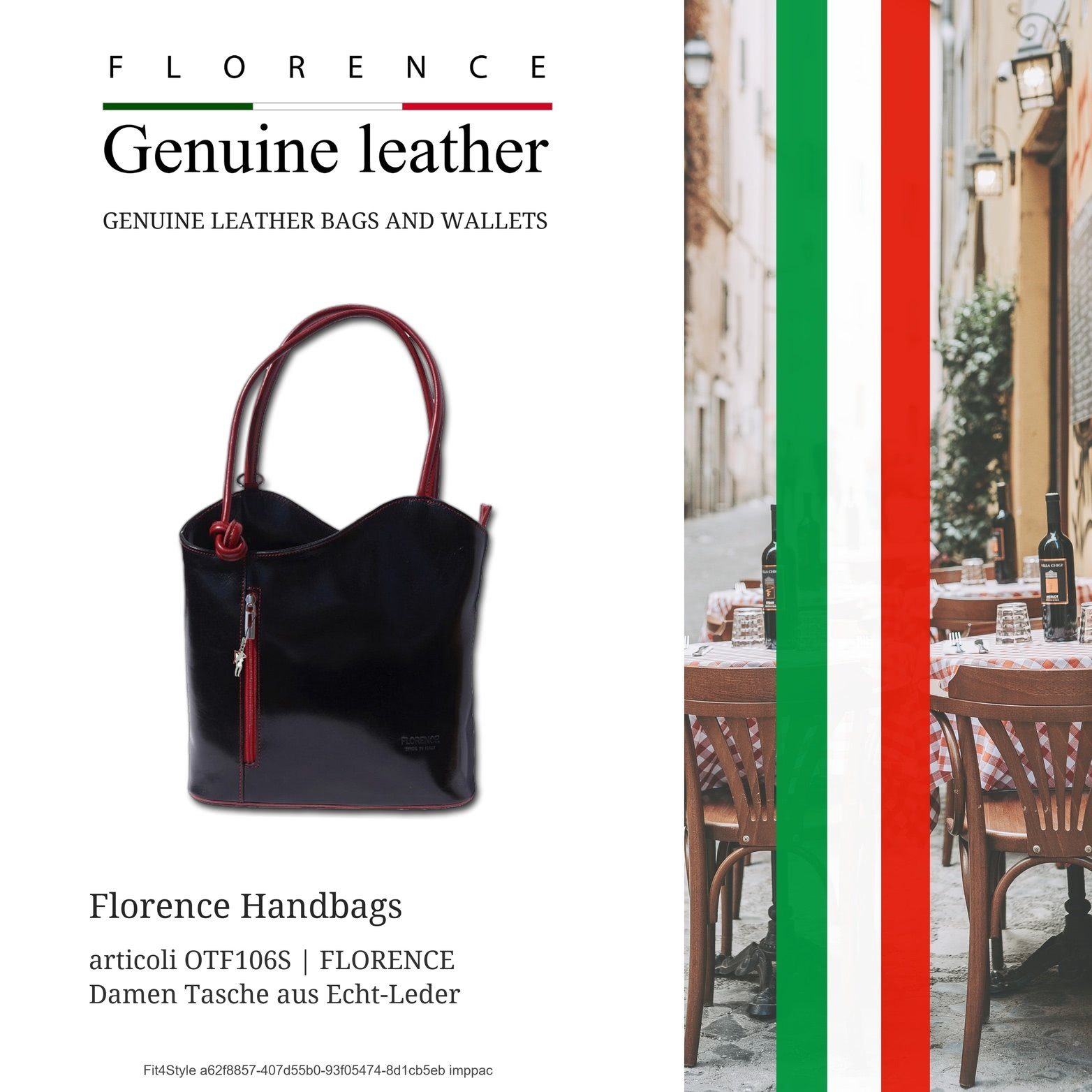 FLORENCE Schultertasche Florence 2in1 Echtleder Damentasche (Schultertasche, Schultertasche), Damen Tasche, Rucksack Echtleder schwarz, rot, Made-In Italy