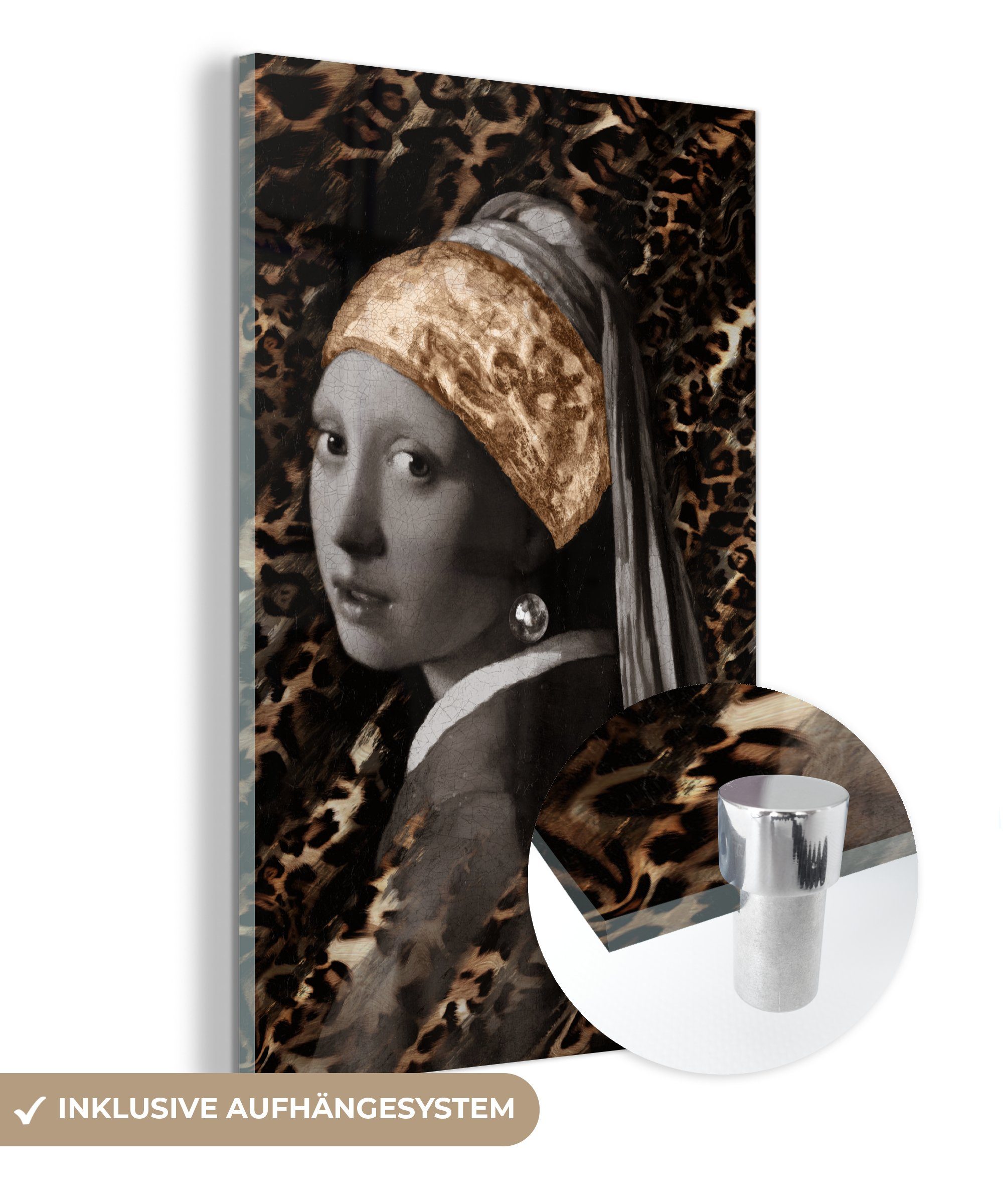 MuchoWow Acrylglasbild Das Mädchen mit dem Perlenohrring - Johannes Vermeer - Gold, (1 St), Glasbilder - Bilder auf Glas Wandbild - Foto auf Glas - Wanddekoration