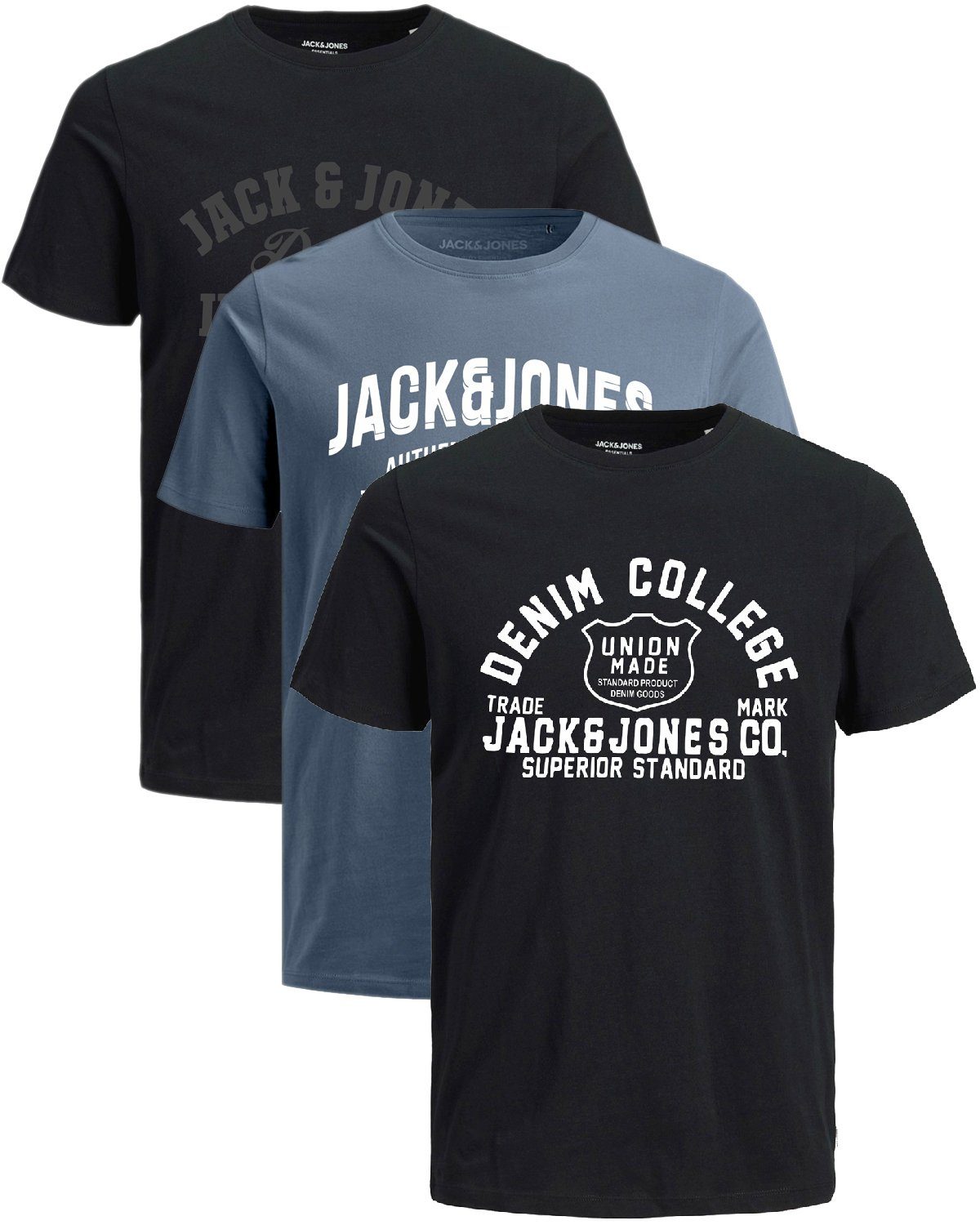 Big Shirt, Pack & Baumwolle Size 7 Übergröße Jones Plus 3er Mix Print-Shirt 3er-Pack) Jack (Spar-Set, aus