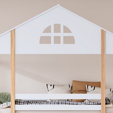 Sweiko Etagenbett (Kinderbett mit Rausfallschutz und oberem Lattenrost), Hausbett mit Rutsche und Leiter, 90*200cm