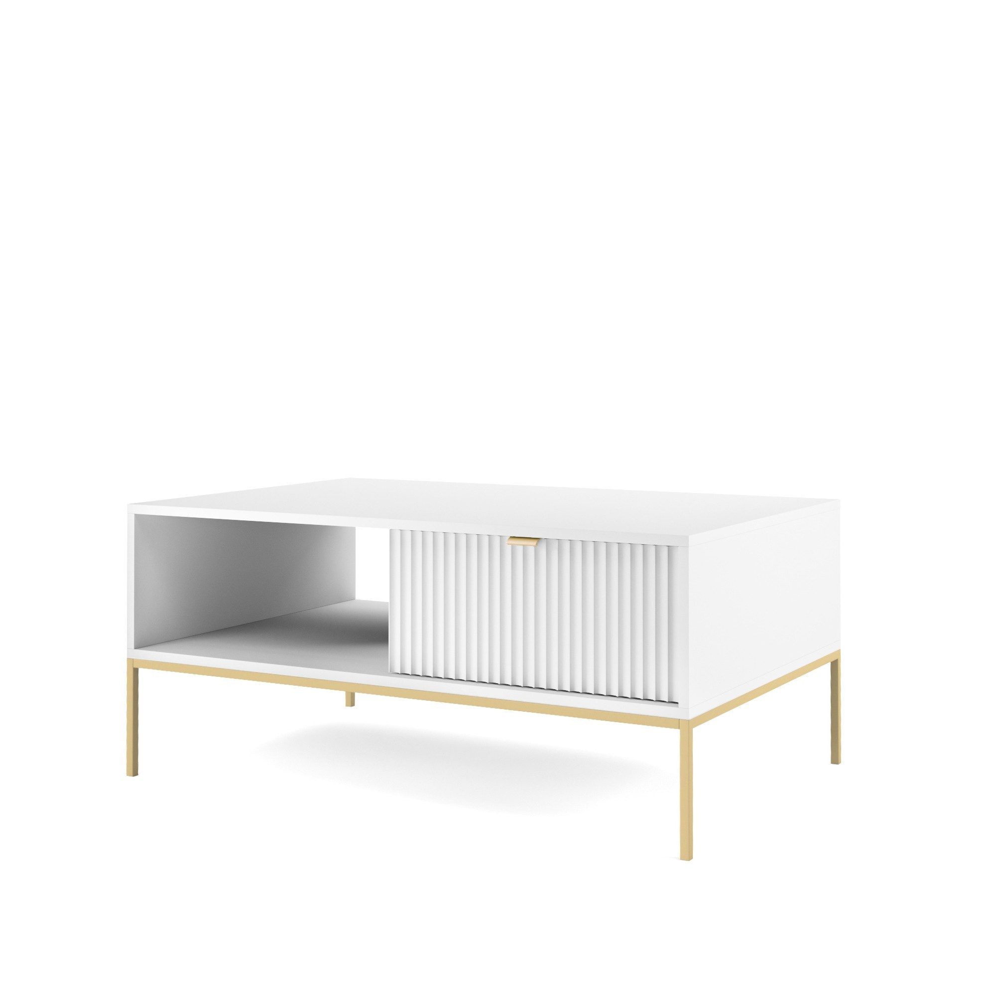 Masseno Couchtisch STELLARE 104 cm Kaffeetisch mit 2 Schubladen Weiß