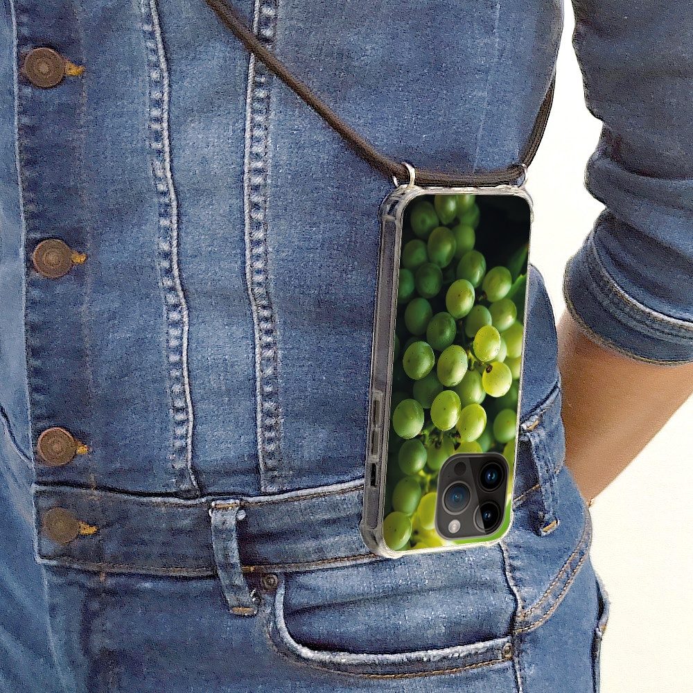 MuchoWow Handyhülle für Apple iPhone 14 Pro Max Weintrauben - Traube - Grün, Tragbare Handyhüllen mit Kette zum umhängen, Handykette Handyband