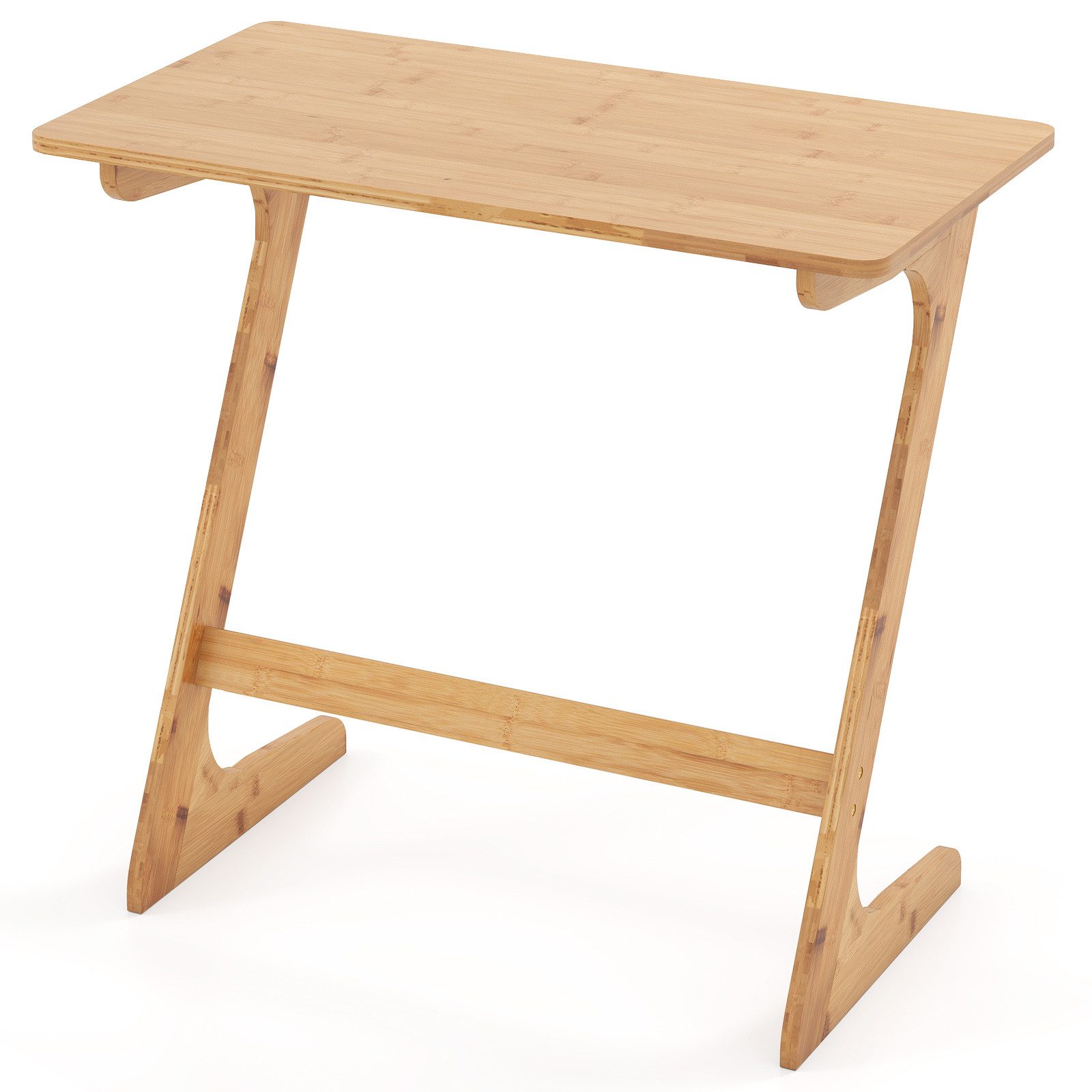 COSTWAY Beistelltisch, Z-förmiger Sofatisch Bambus, Betttsich 75x40x70cm