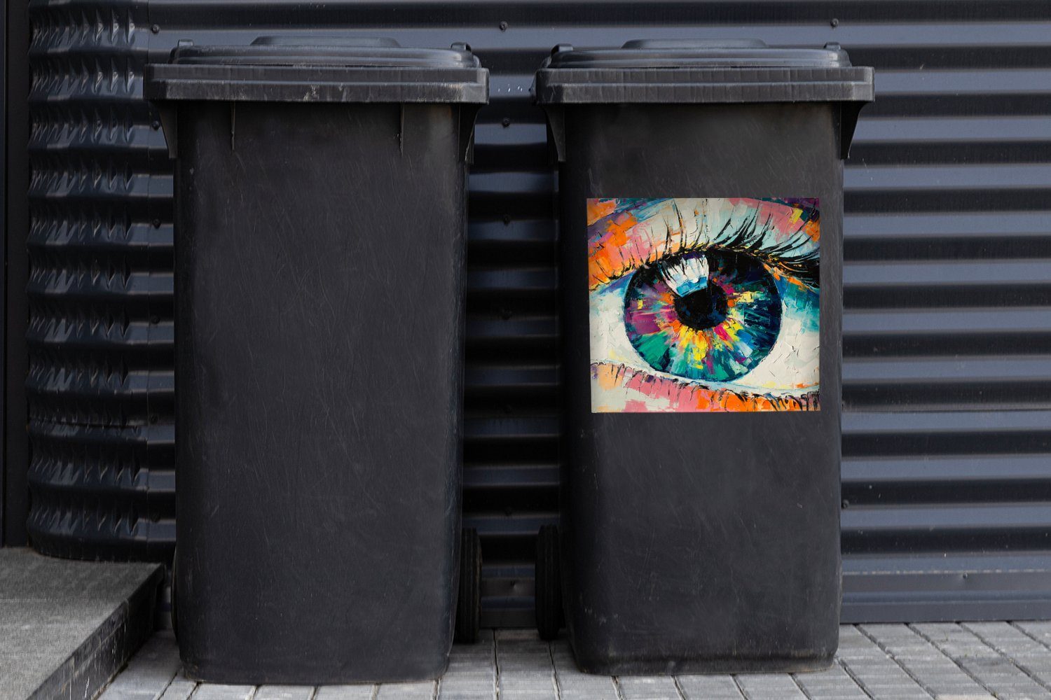 MuchoWow Wandsticker Malerei Farben Ölfarbe St), Mülleimer-aufkleber, Sticker, Mülltonne, - Container, Auge - Abfalbehälter (1 