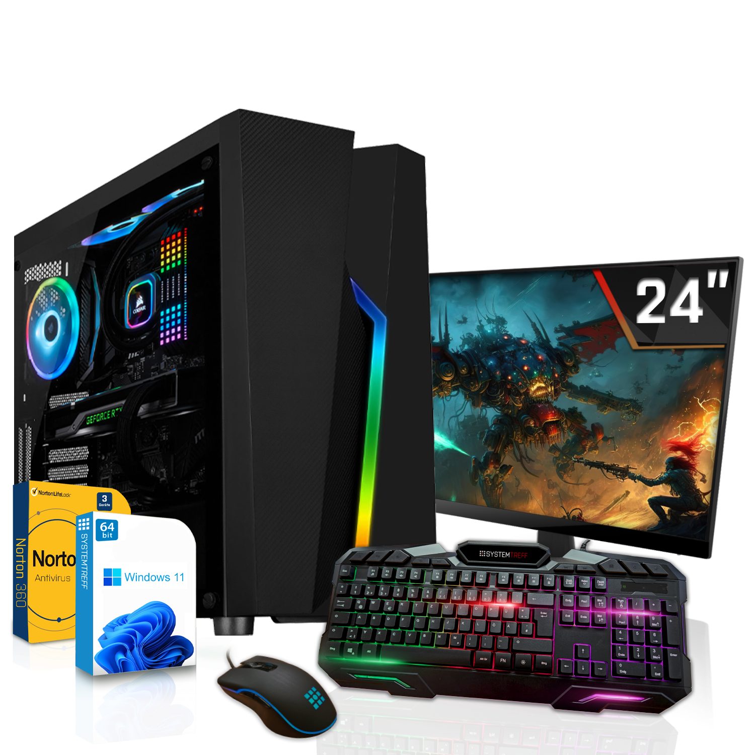SYSTEMTREFF Gaming-PC-Komplettsystem (24", AMD Ryzen 5 5600G, RX Vega 7, 16 GB RAM, 256 GB SSD, Windows 11, WLAN)