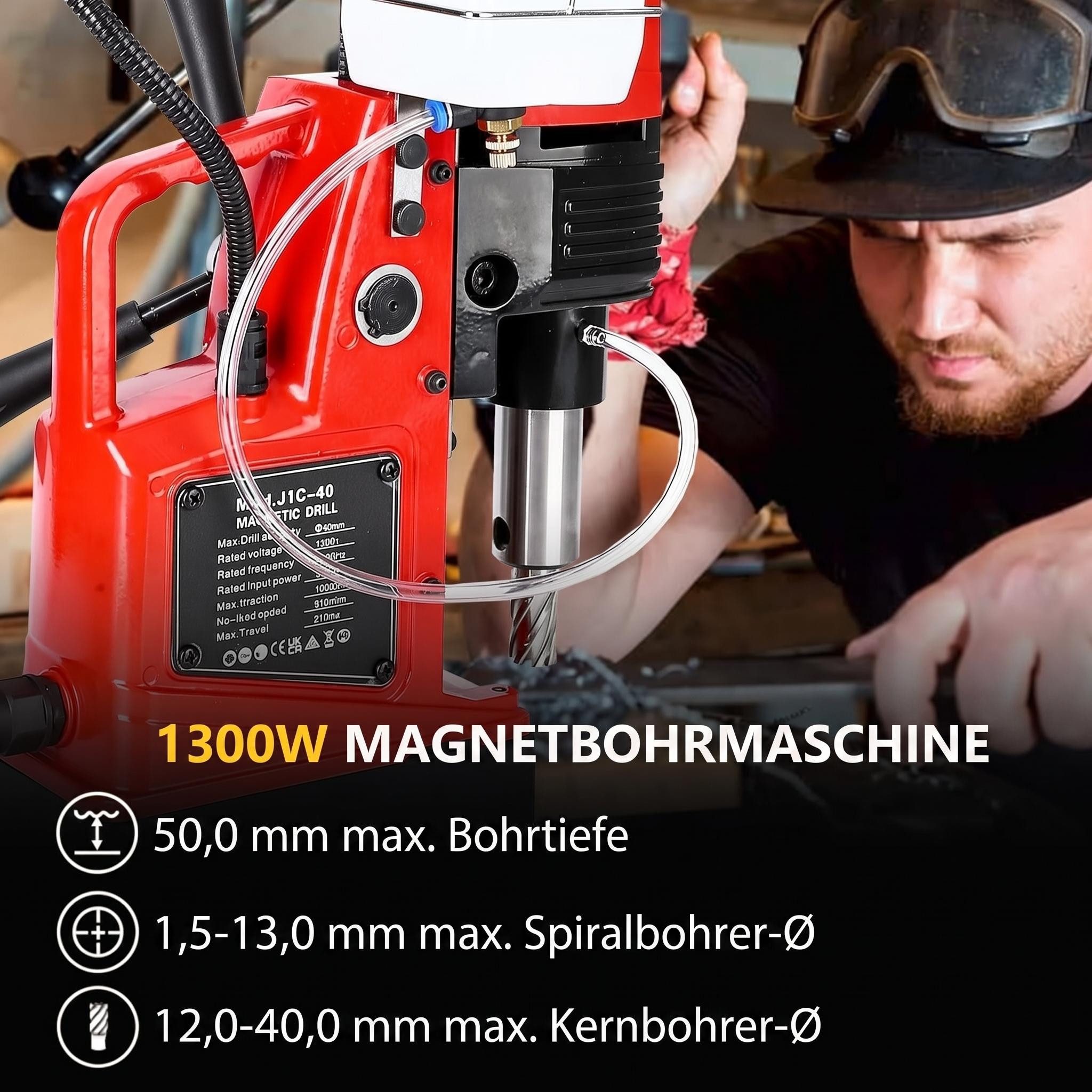 GarveeMore Kernbohrmaschine Magnetbohrmaschine 1550W, 50 mm Kernbohrer, 13 kN Magnetkraft, 110 V, max. 550 U/min, Titan-Magnesium-Schiene, 210 mm Hub, mit Kühlsystem, Überlastschutz