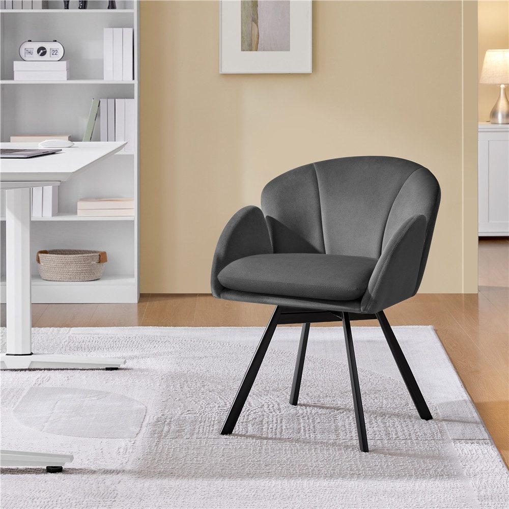 Yaheetech Esszimmerstuhl Polsterstuhl mit Schwenkbarem Sitz (2 St), 2er Loungesessel Schminkstuhl in Blütenblattform Metallbeinen – Bild 3 von 5