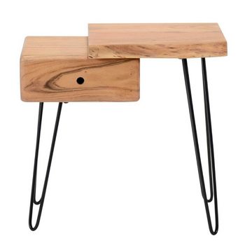 RINGO-Living Beistelltisch Massivholz Nachttisch Aluna mit Schublade in Natur-dunkel und Schwarz-, Möbel
