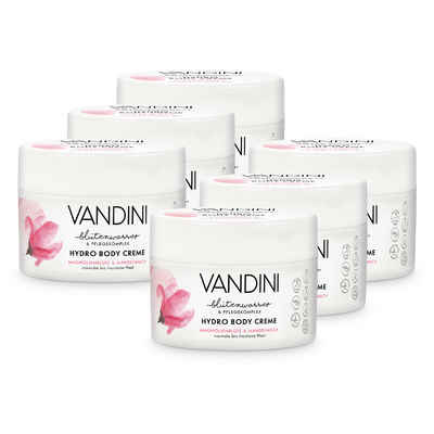 VANDINI Feuchtigkeitscreme HYDRO Body Creme Magnolienblüte & Mandelmilch 6er Pack, 6-tlg.