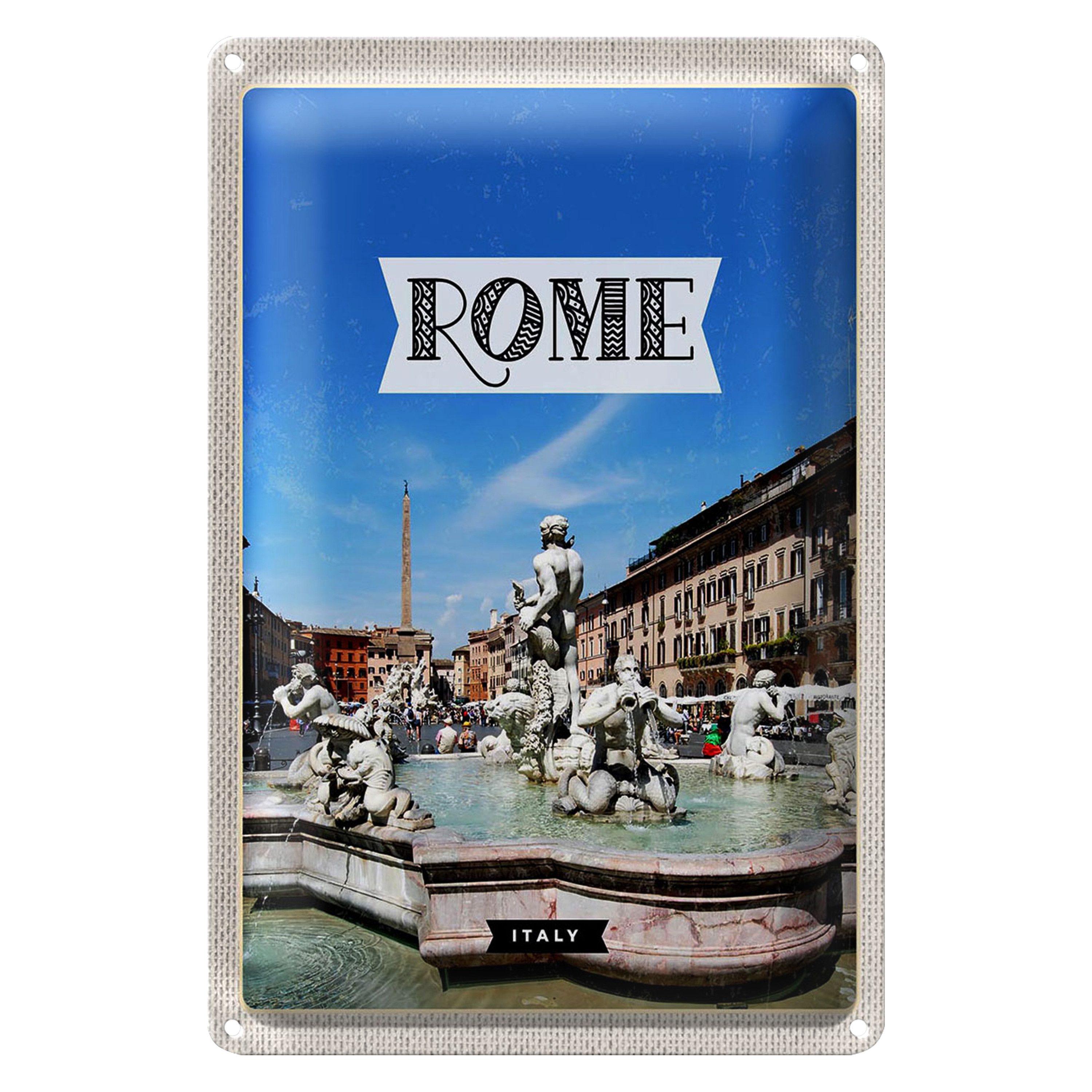 Roomando Metallschild Reise 12x18cm Rom Italien Brunnen Skulptur Urlaub
