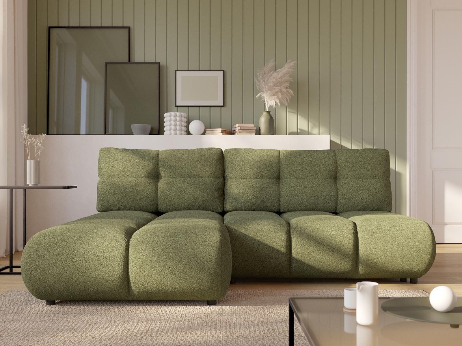Compleo Ecksofa kleine räume, Modern Eckcouch mit Bettkasten VETTO, Breite: 230 cm, Teddy-Boucle