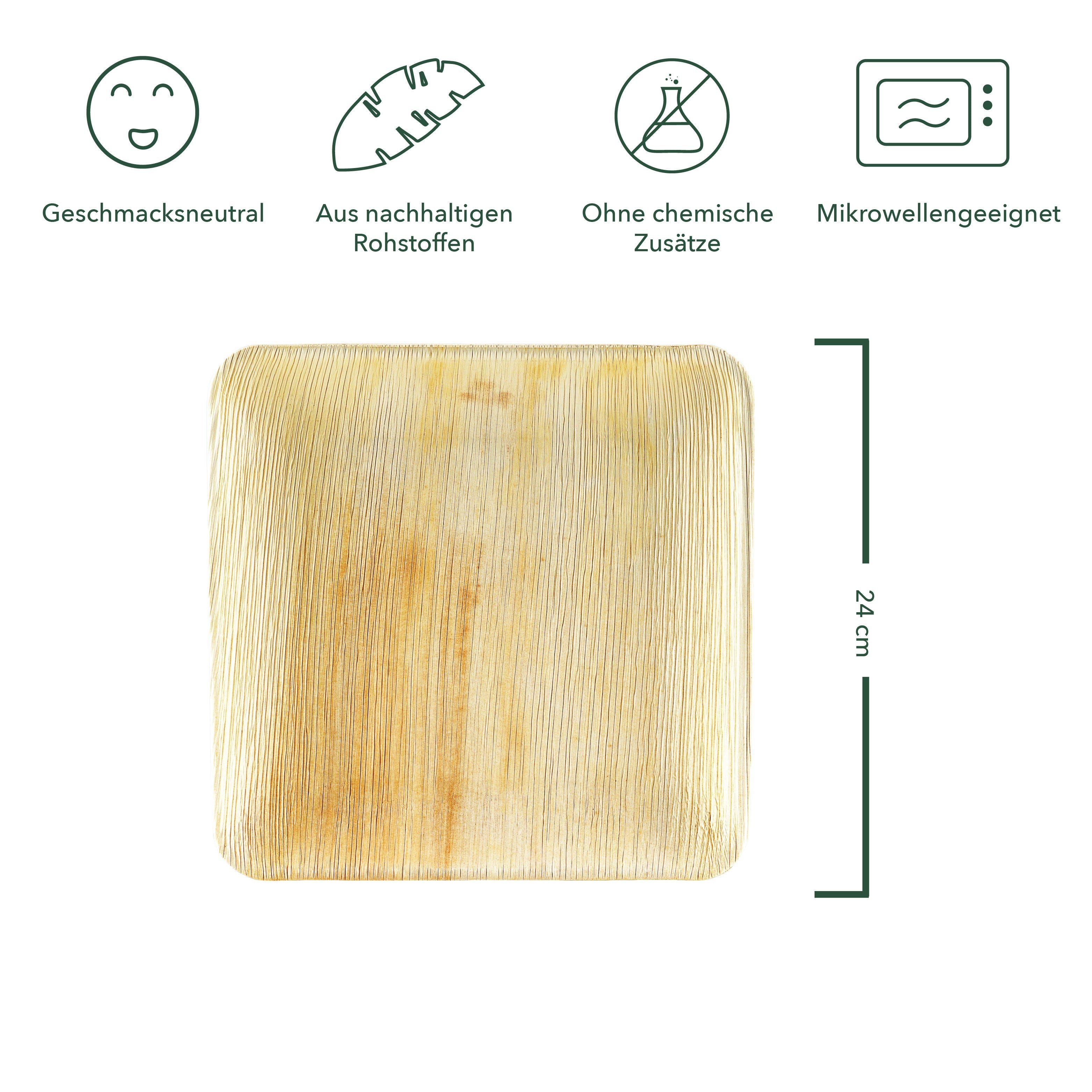 wisefood Einwegteller Palmblatt Teller quadratisch 24x24 cm, (25 St)