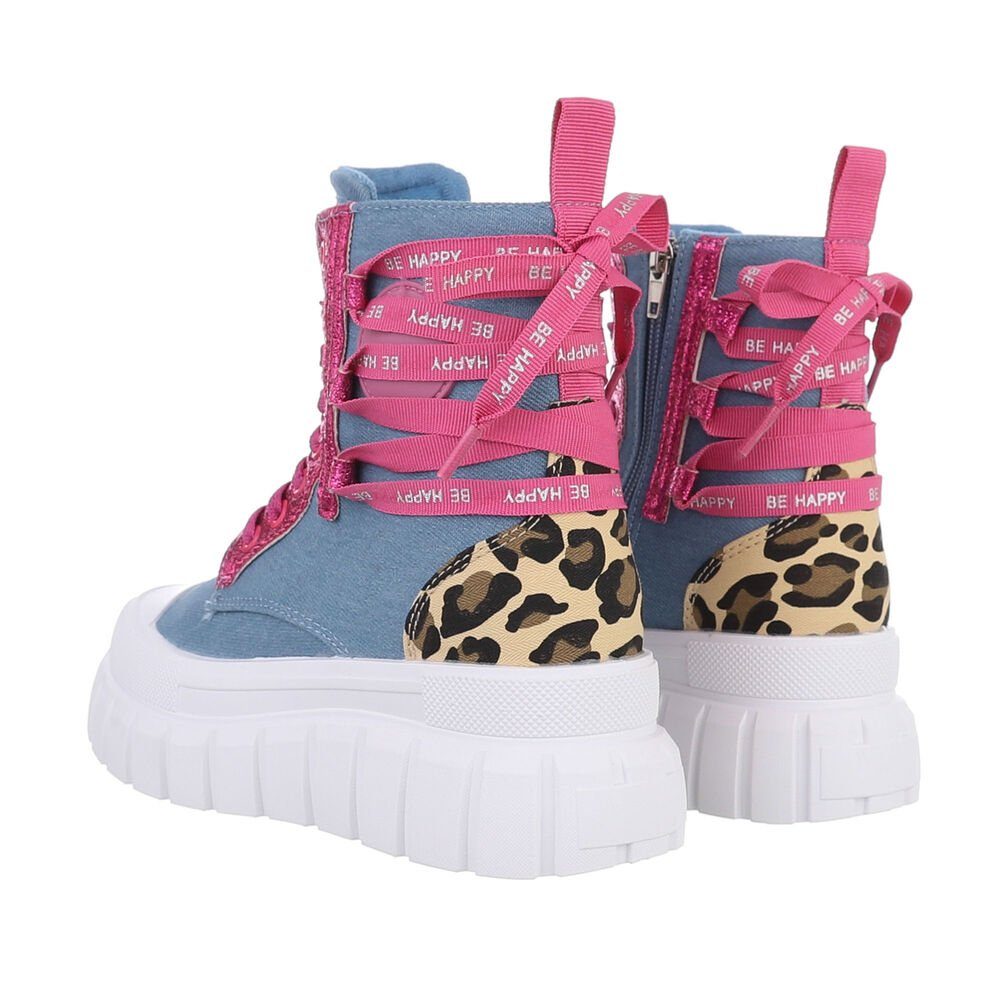 Ital-Design Damen High-Top Freizeit Sneakerboots Keilabsatz/Wedge Sneakers High in Blau