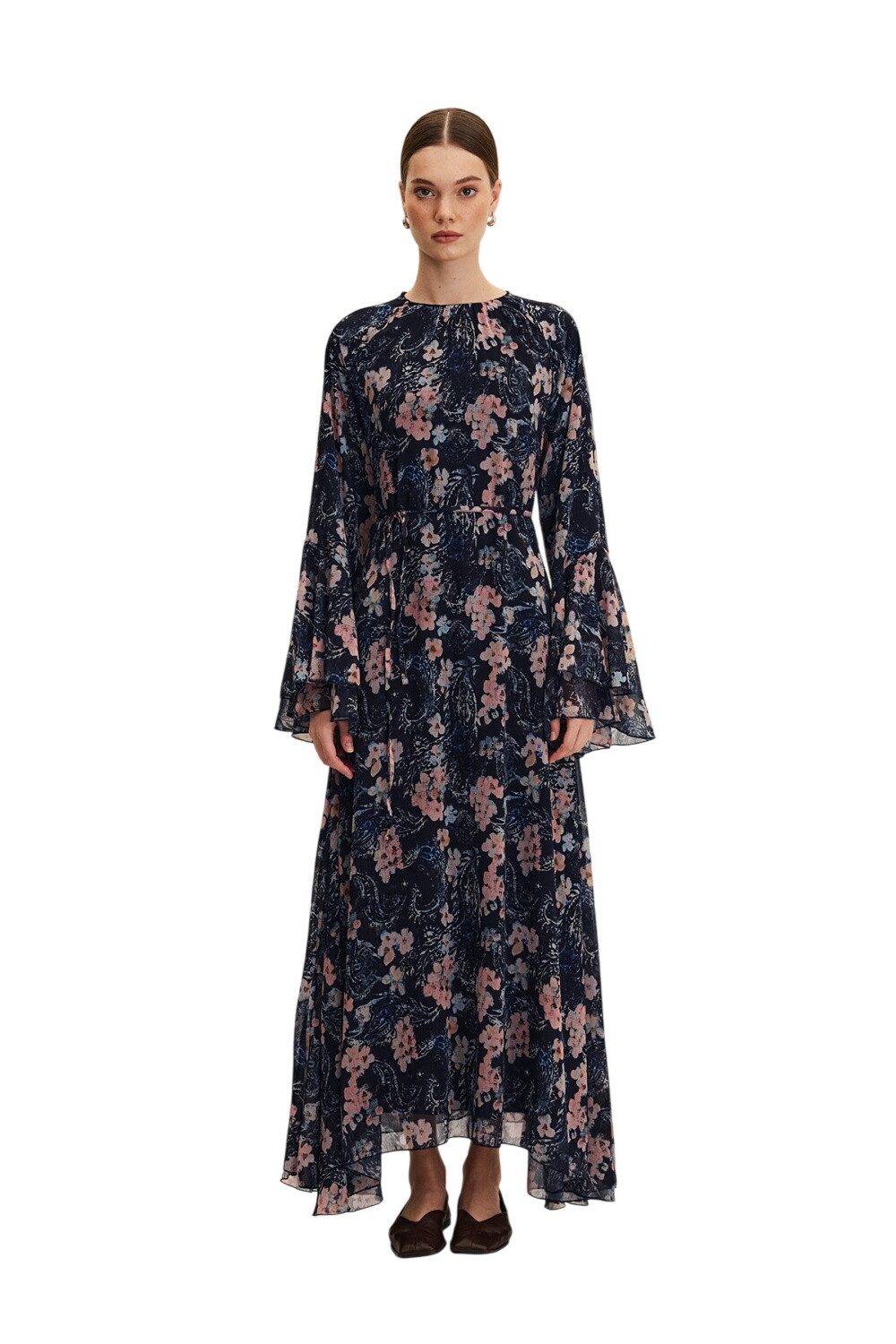 MANUKA Midikleid Blumen Rüschenshiffon Kleid