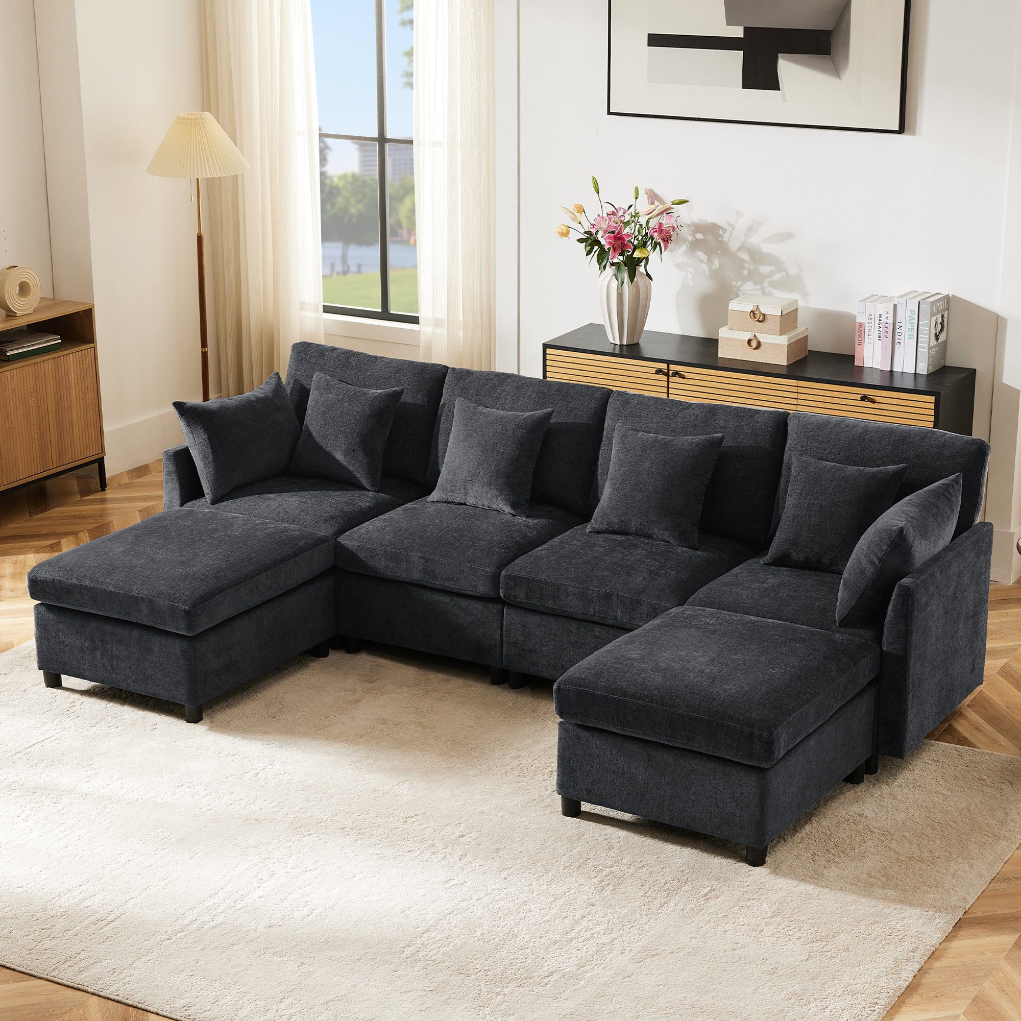 Merax Ecksofa U-förmiges Sofa aus Chenille-Stoff, 1 Teile, Modulares Couch günstig online kaufen