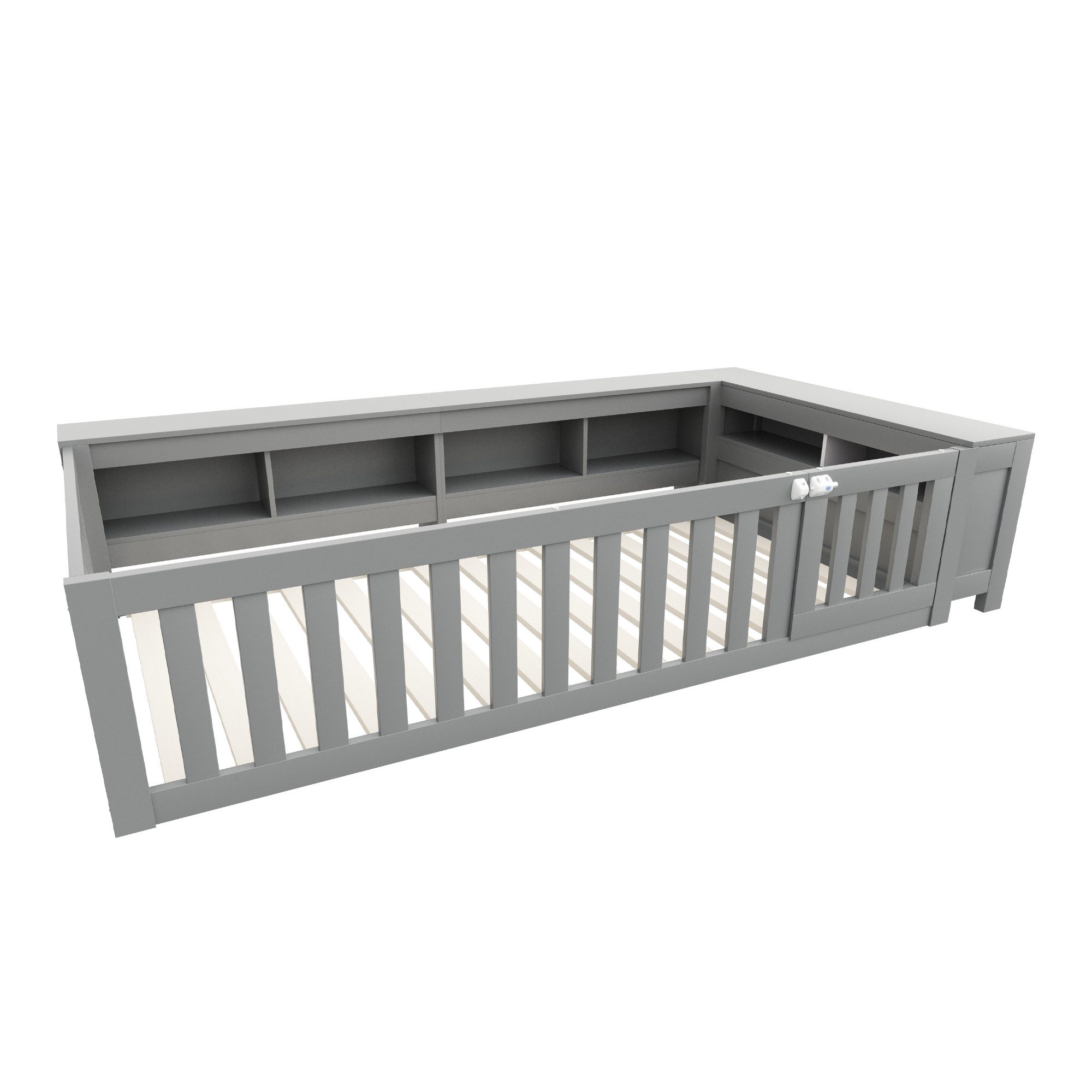 STILVORA Kinderbett 90x200 mit Stauraum,Bettgetstell mit Lattenrost und Sicherheitsgitter (mit Stauraum, Sicherheitsgitter & Tür, Ideal für kleine Räume, Inklusive Lattenrost 90x200 cm), ohne Matratze