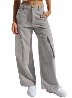 ZWY Gerade Jeans Workerjeans, Straight-Jeans Damen Hoher Taille Jeanshosen (1-tlg) Wide Leg Schlaghose Baggy Cargo Pants