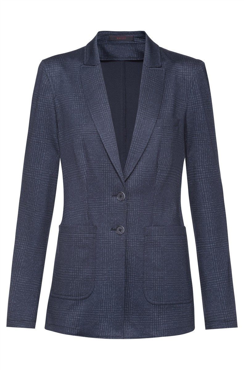 GREIFF Longblazer Greiff CASUAL Damen Jersey-Longblazer Regular Blau Glencheck