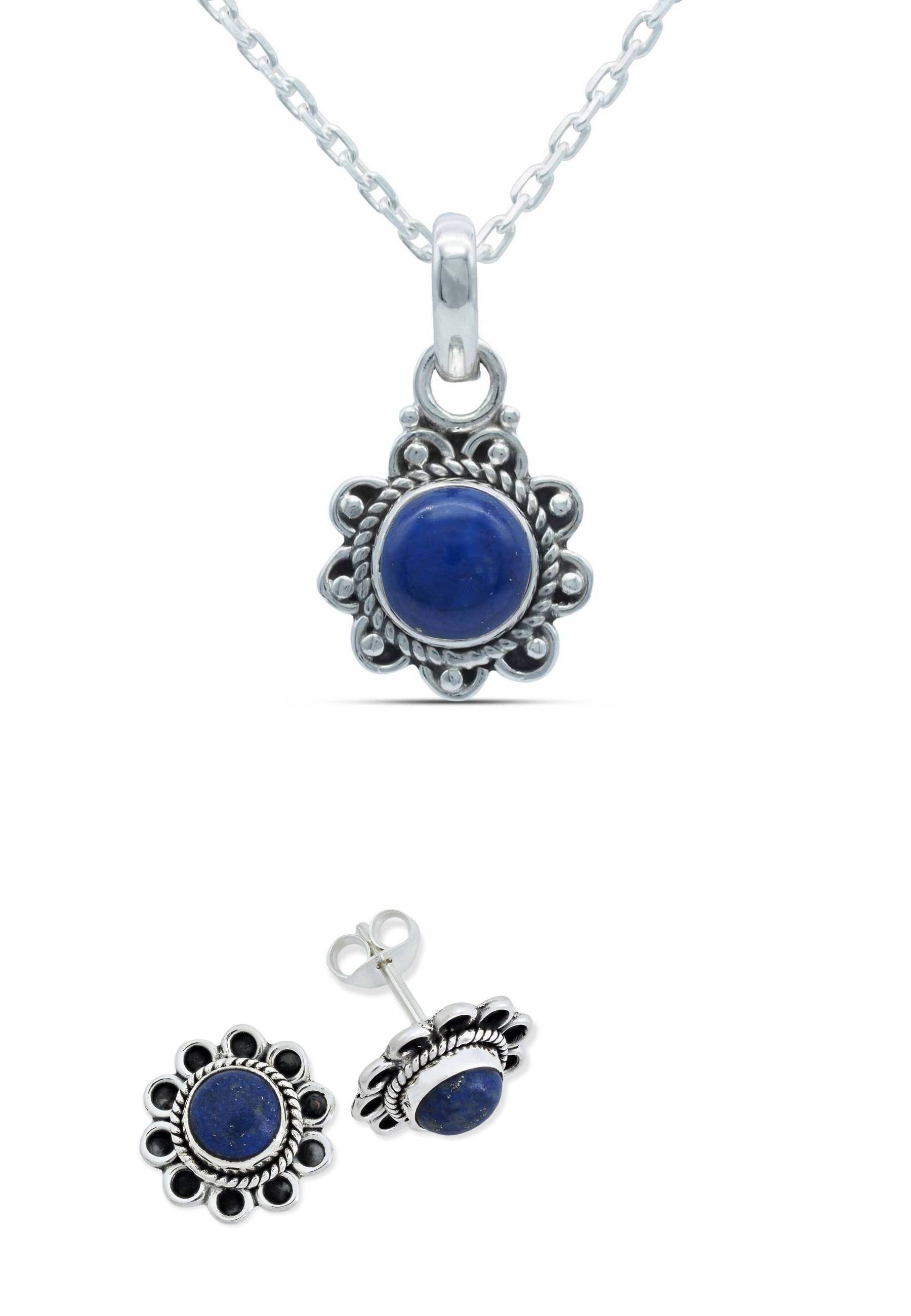 mantraroma Schmuckset 925er Silber mit Lapis Lazuli (Schmuckset aus 925 Silber) | Schmuck-Sets