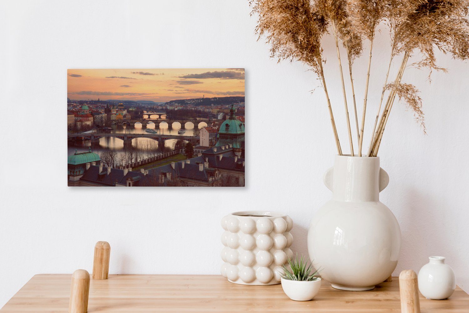 OneMillionCanvasses® Leinwandbild Sonnenuntergang - Prag - Wanddeko, Brücken, Aufhängefertig, Wandbild cm 30x20 (1 Leinwandbilder, St)