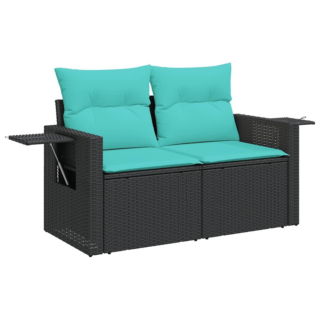vidaXL Gartenlounge-Set 10-teiliges Gartensofa-Set mit Kissen, schwarzes Polyrattan, (1-tlg)