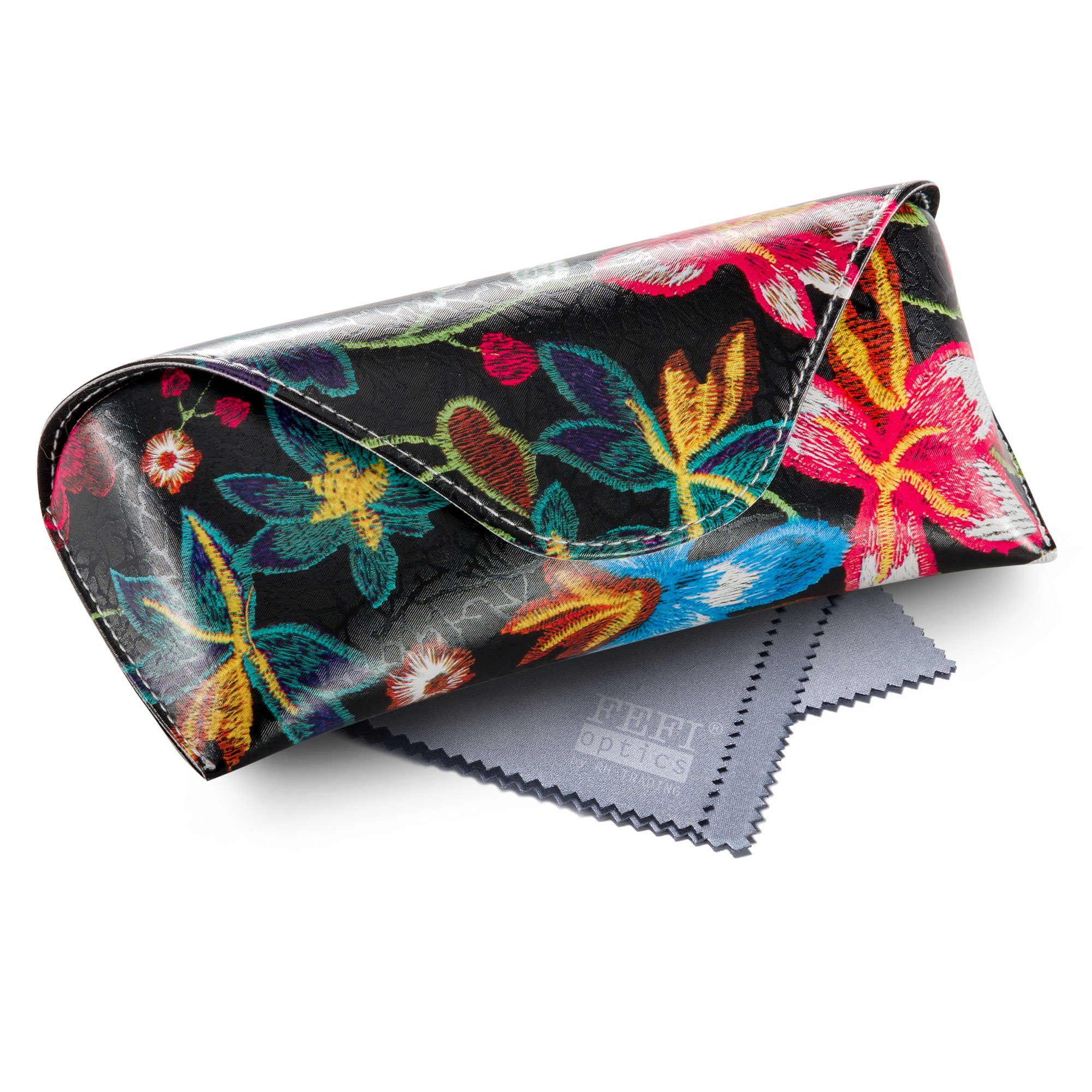FEFI Brillenetui - blumiges Sonnenbrillen Etui, Set aus 1 Etui + hochwertigem Mikrofasertuch