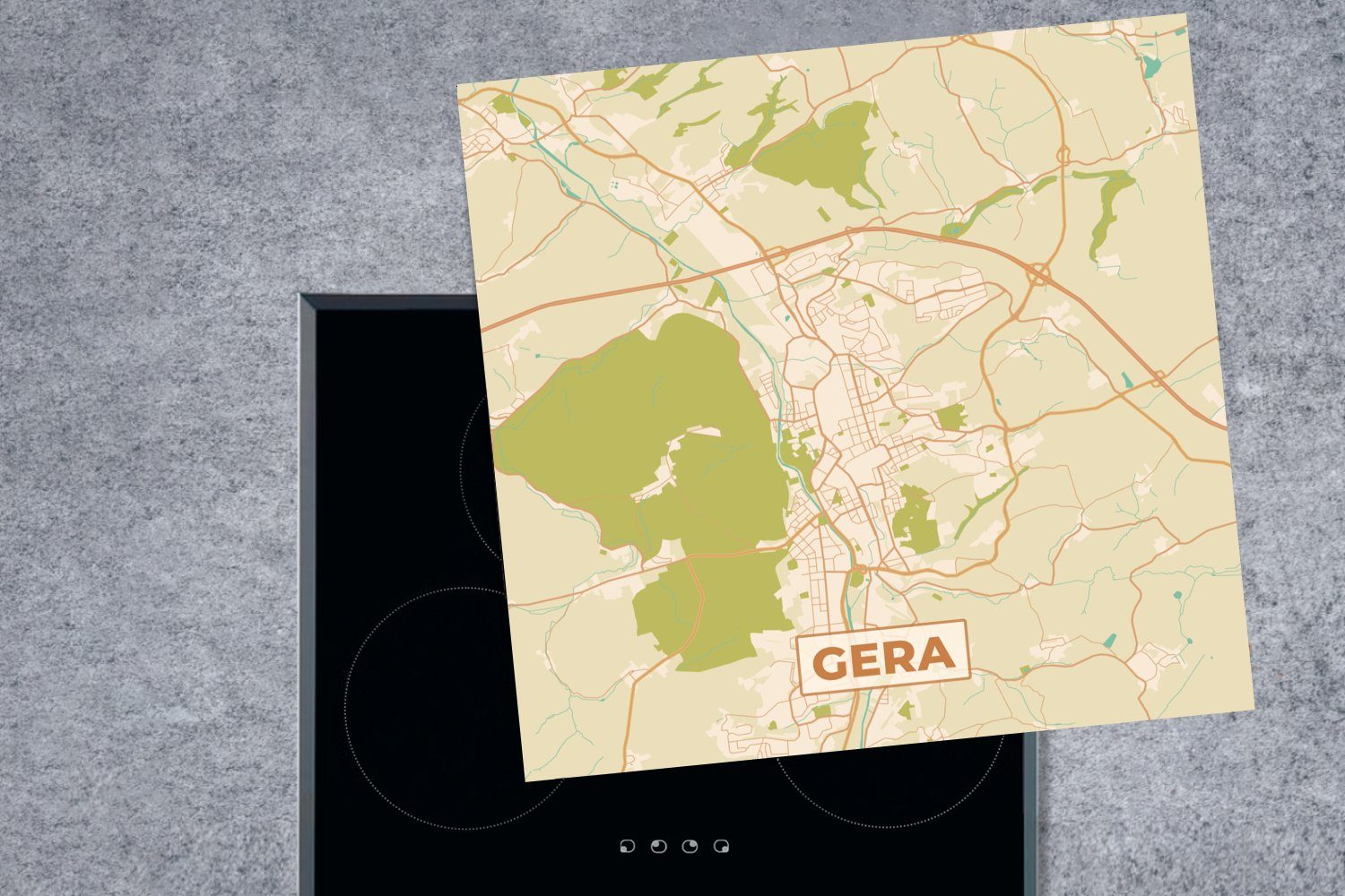 Ceranfeldabdeckung, - küche MuchoWow Karte 78x78 - Vintage Stadtplan von Gera - Vinyl, tlg), für cm, Arbeitsplatte Herdblende-/Abdeckplatte (1 Stadtplan,