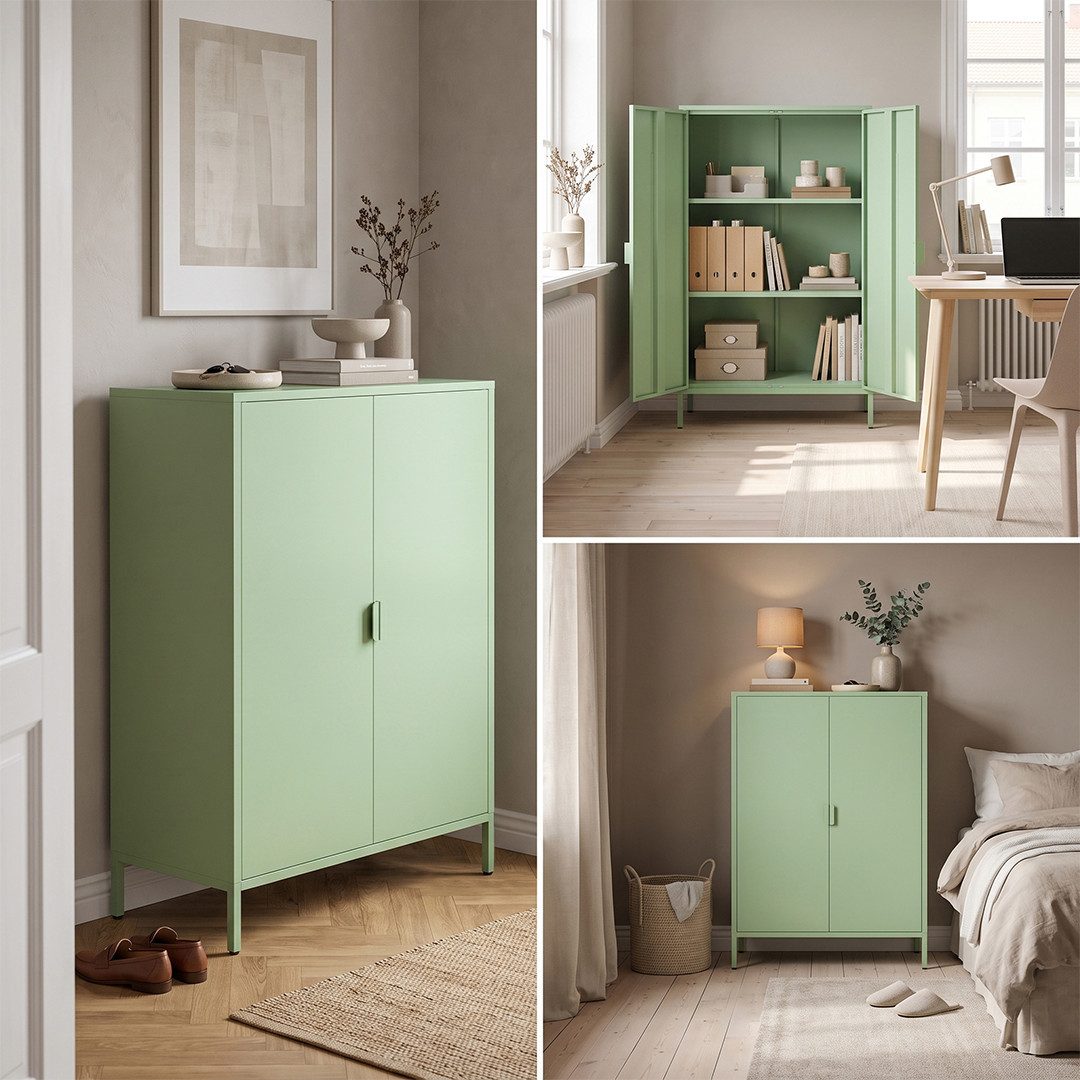 skølm Kommode Ituri aus Metall (Mintgrün), Highboard mit 2 Einlegeböden, höhenverstellbare Füße – Bild 4 von 5