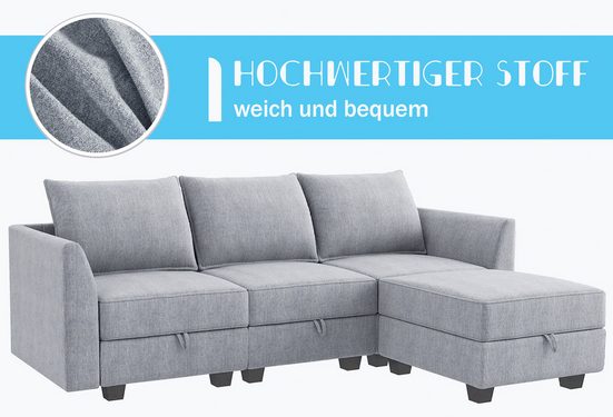 VANKEL Ecksofa 236cm*154cm Sofa mit Stauraum, Schlafsofa mit Relaxfunktion, robust & bequem - schlichtes Design