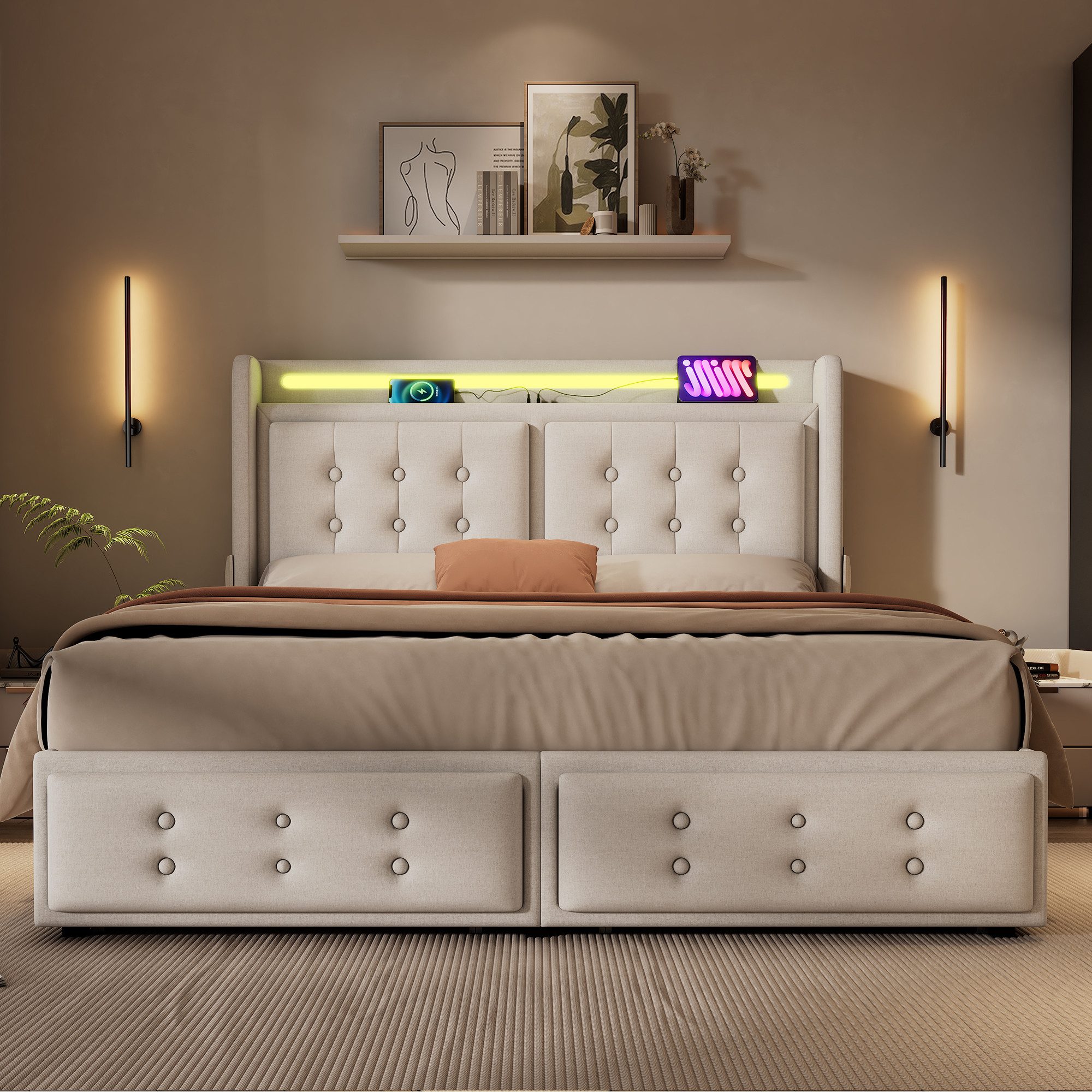 Flieks Polsterbett, LED Doppelbett 180x200cm mit günstig online kaufen