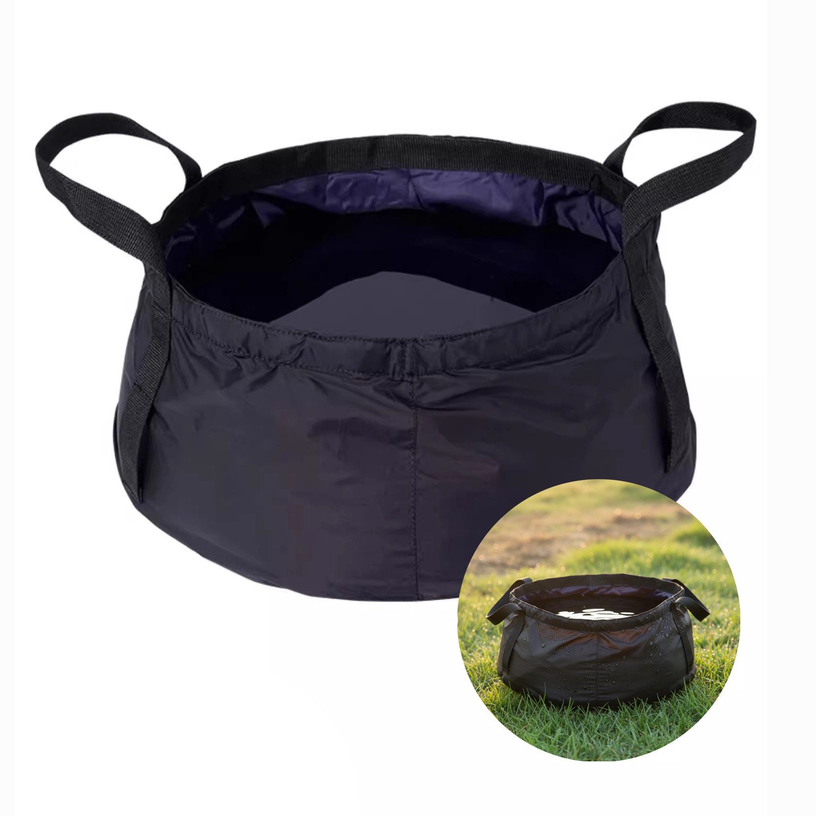 EVOCAMP Schüssel Faltbare Camping Wasserdichte Waschschüssel 8,5 L, 30×14 cm, Schwarz, Nylon, (1-tlg), Kompakt verstaubar, Hitzebeständig bis 90 °C, Ultraleicht 58 g