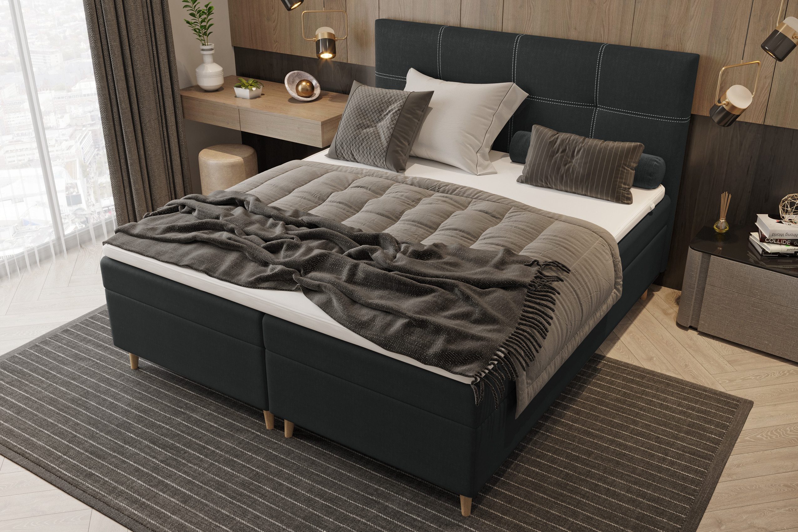 99rooms Boxspringbett Skandie (Schlafzimmerbett, Bett), wahlweise mit Topper, mit Taschenfederkernmatratze und Bettkasten