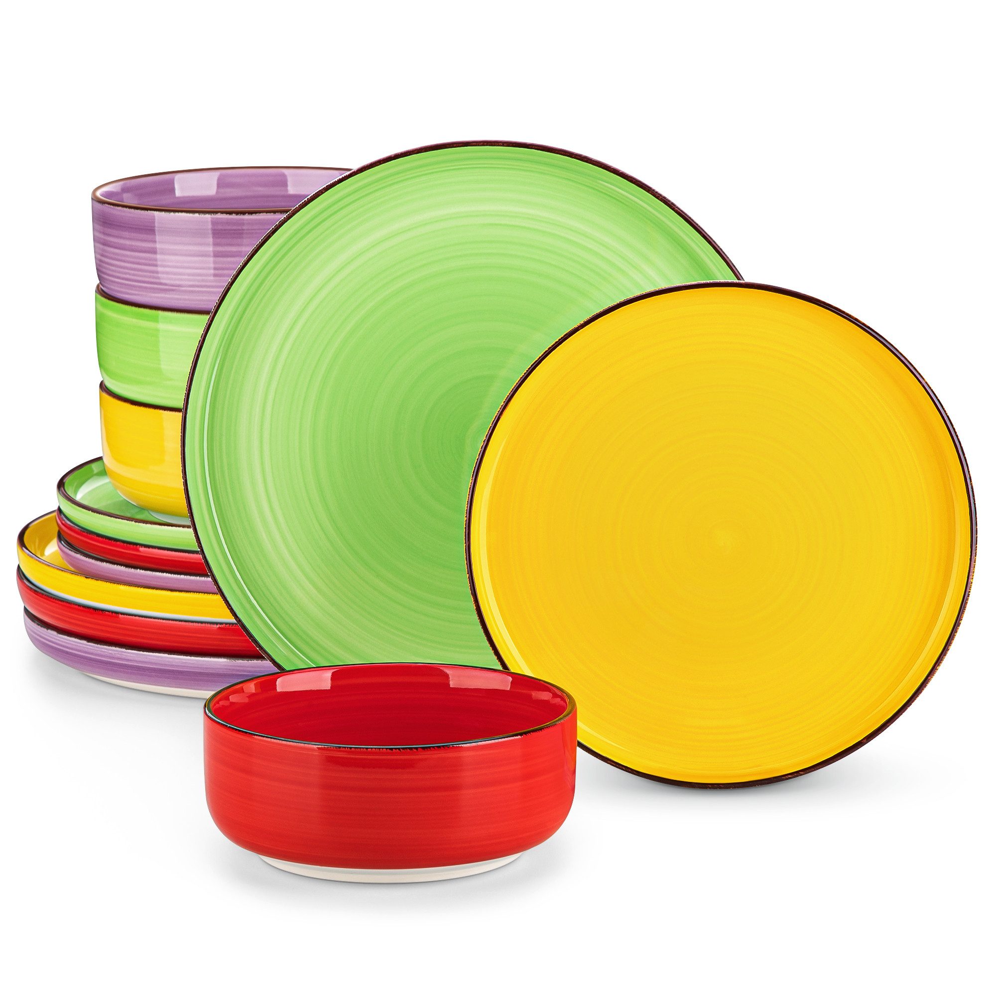vancasso Geschirr-Set 18/12-tlg Tafelservice für 6/4, Teller-Set, Steingut, Blau/Bunt (12-tlg), 4 Personen, Steingut
