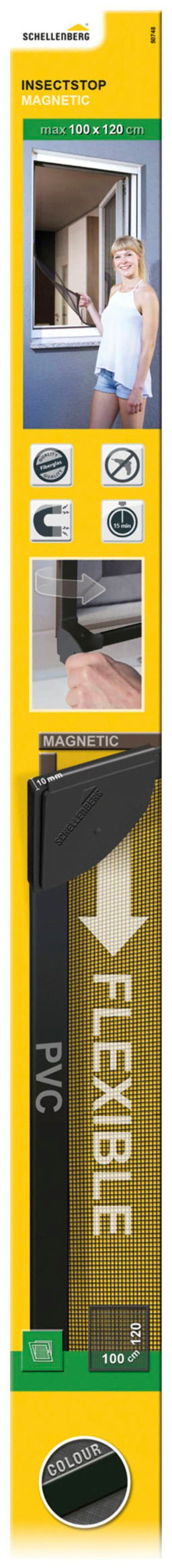 Magnetrahmen 50748 100 cm, für Fliegengitter kürzbar, SCHELLENBERG Fiberglasgewebe Insektenschutz-Fensterrahmen 120 mit anthrazit, Fenster, x