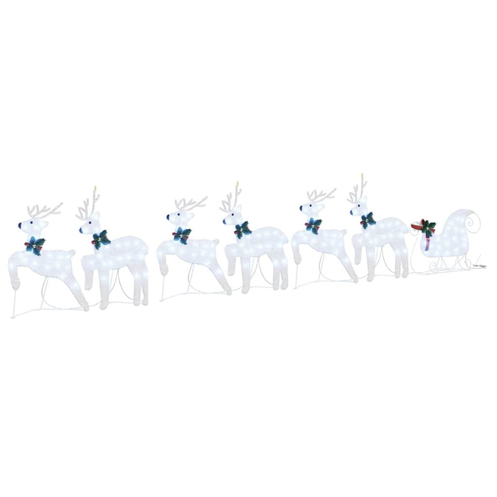 vidaXL Weihnachtsszene, LED Rentiere 7 pcs Silber Stoff