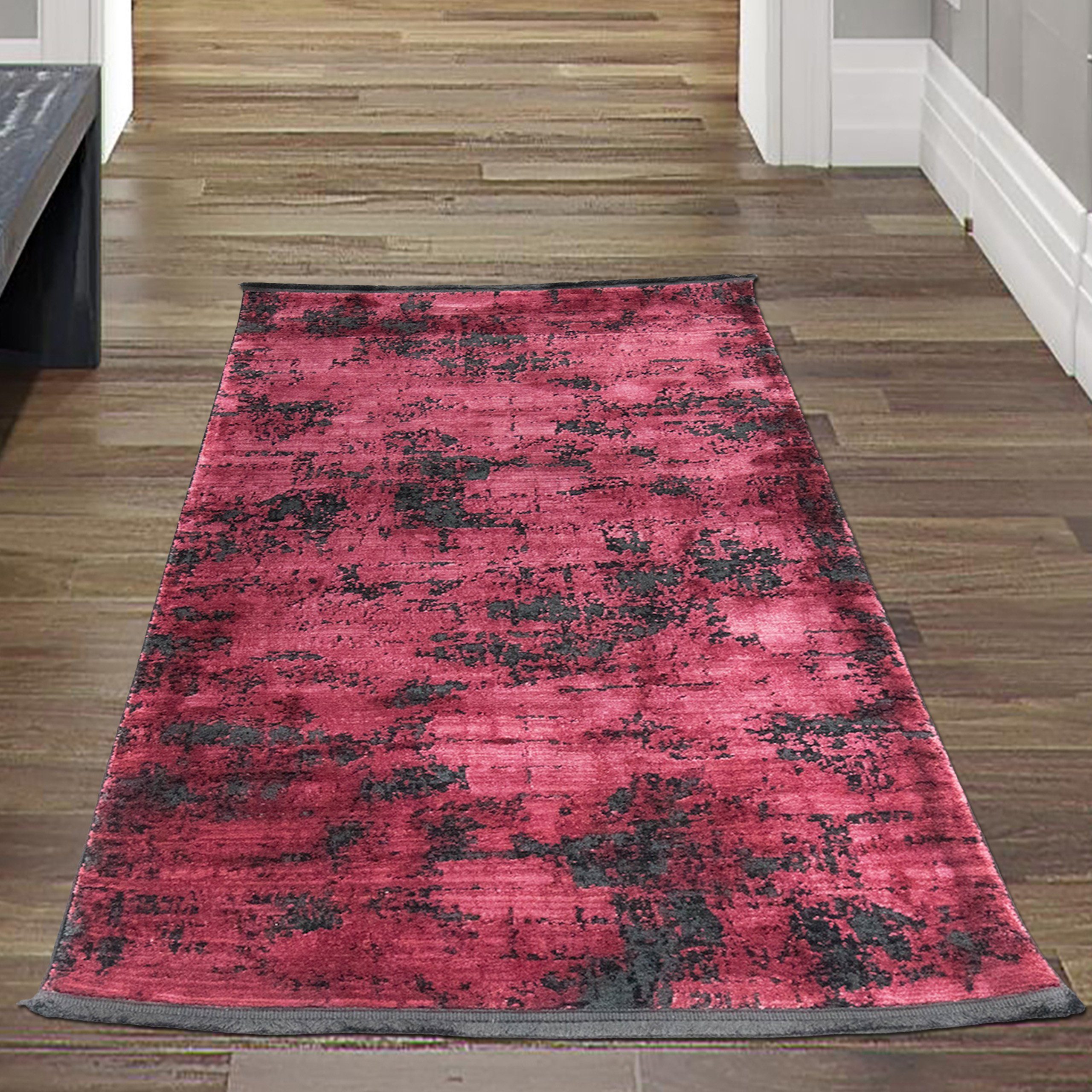 Moderner Teppich mm Orientalischen auf 10 Teppich-Traum, Wohnzimmer Abstraktem Teppich schwarzem Rot Höhe: Hintergrund, in Design rechteckig, in