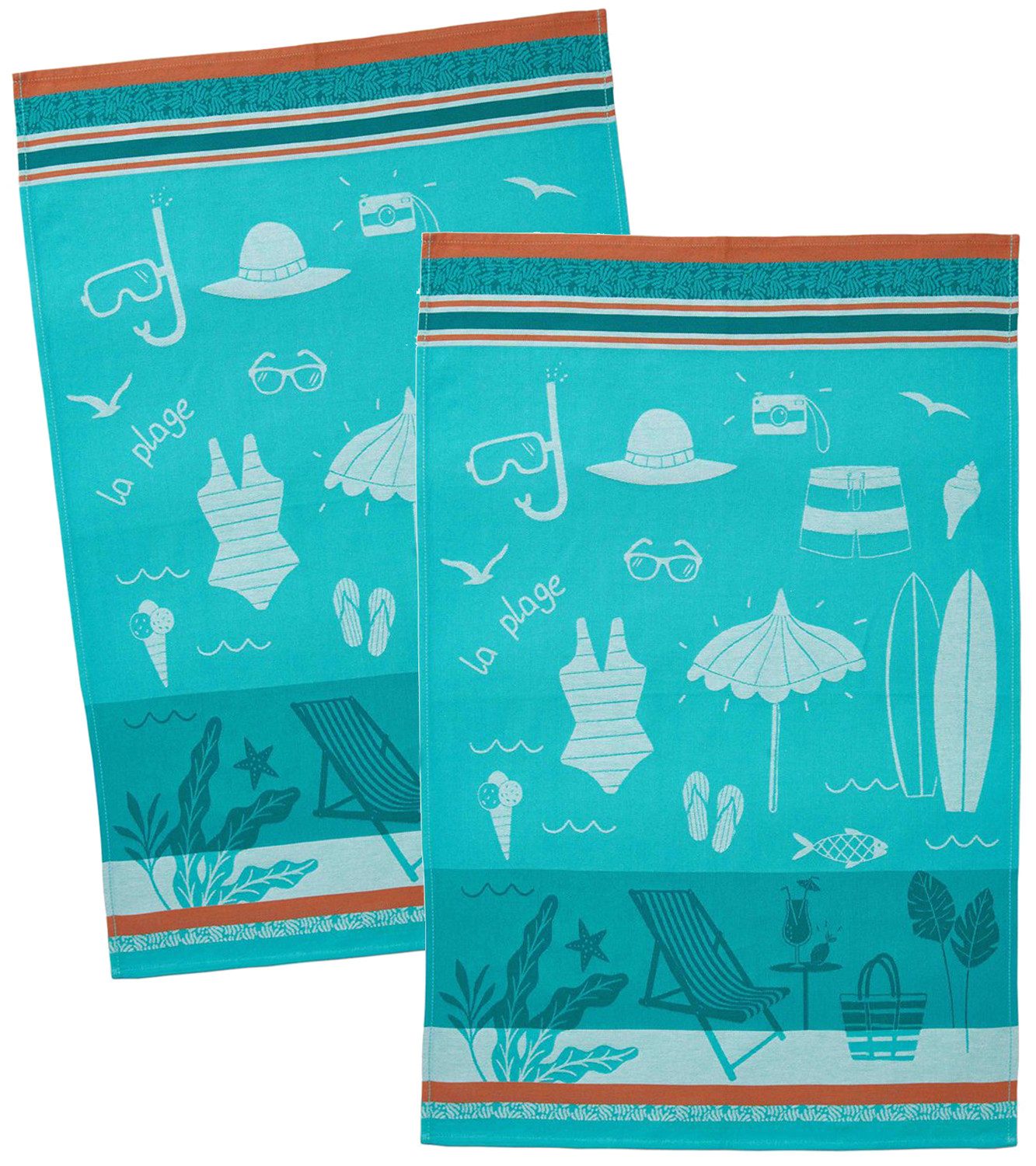 Coucke Geschirrtuch A la plage, (2-tlg., 2-teilig), Küchentücher (2 Stück) ca.50x75cm Jacquard Baumwolle