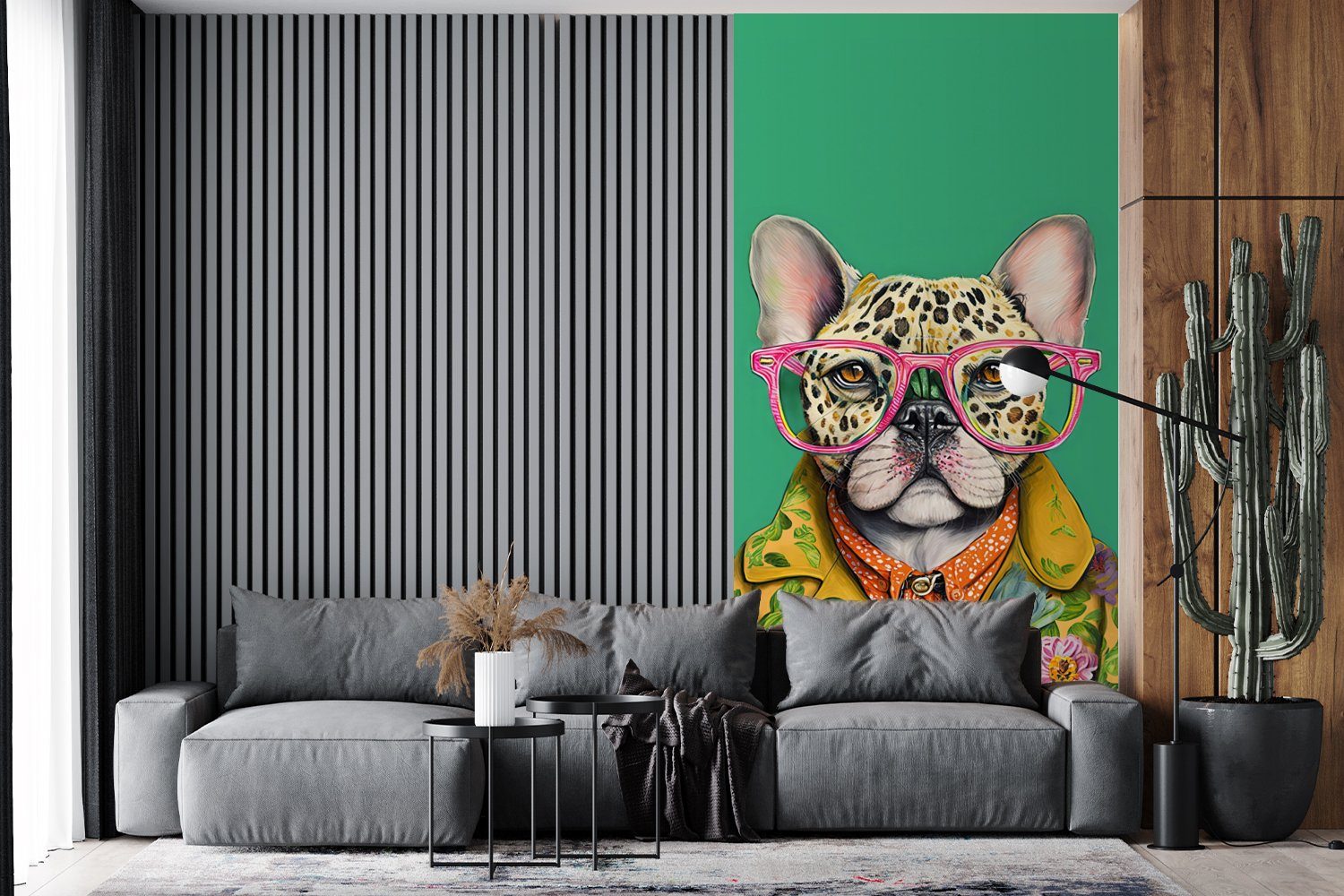 Schlafzimmer - Vliestapete Hund für MuchoWow Wohnzimmer bedruckt, (2 - Bulldogge Matt, Fototapete Fototapete St), Küche, Design - Tiere, Brille -