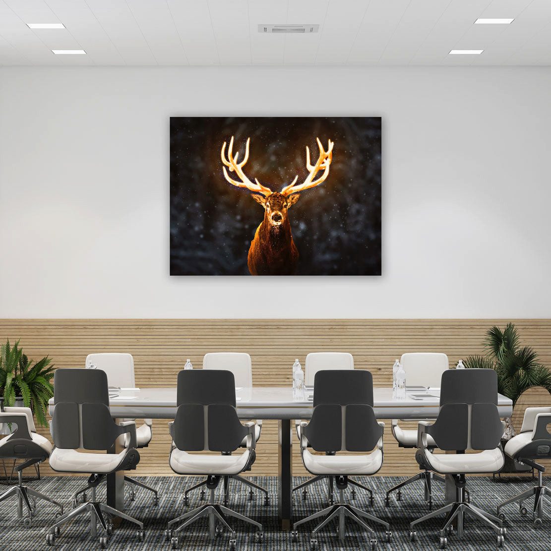 Artedinoi Leinwandbild Hirsch Goldenes Geweih Schnee Winter Leinwandbild Wandbild XL, Hirsch im Schnee