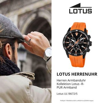 Lotus Quarzuhr LOTUS Herren Uhr Sport 18672/5 PU, (Analoguhr), Herrenuhr rund, groß (ca. 44mm) PURarmband orange