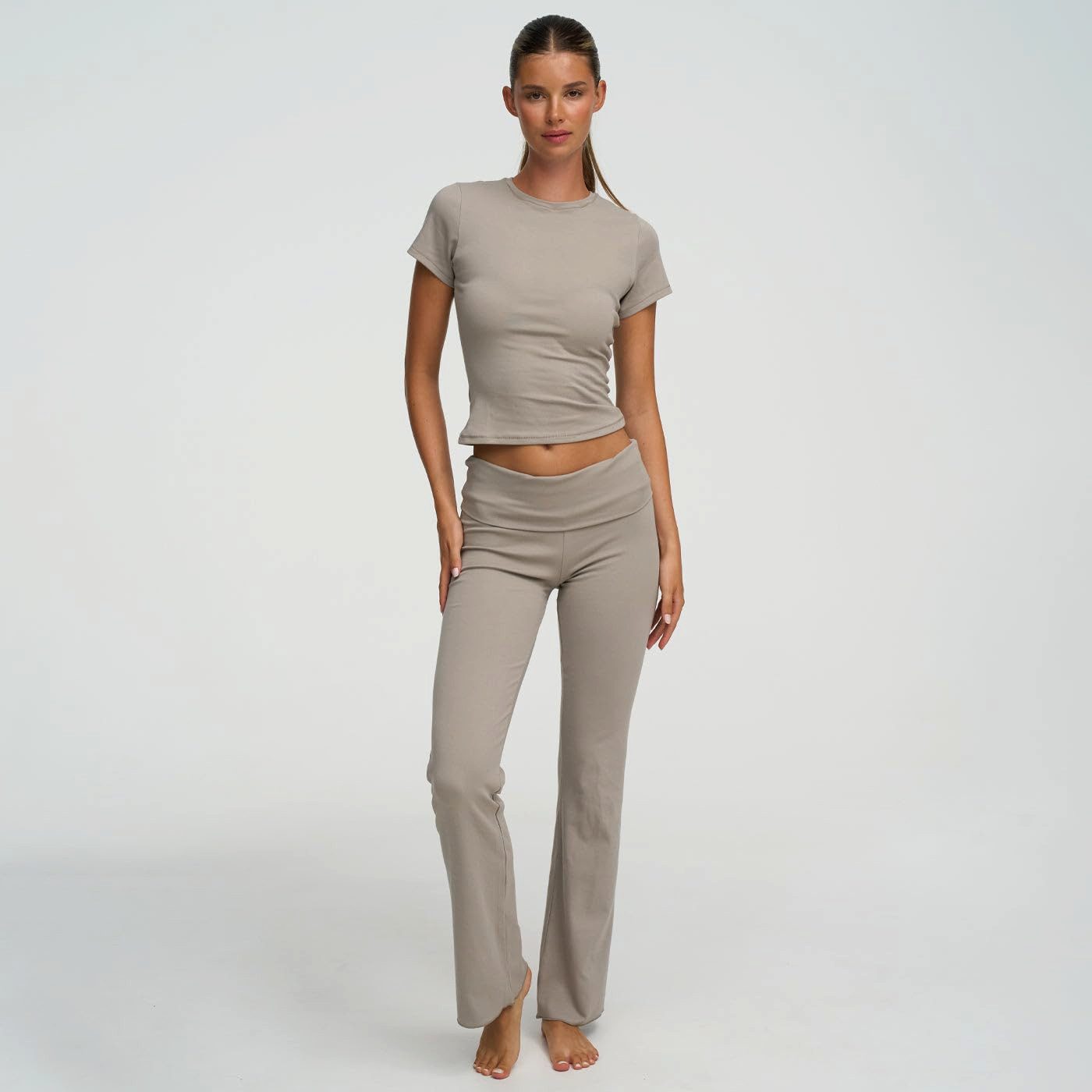 cfab by creamy fabrics Loungehose Cotton Flared Bootcut Leggings-Ash Grey-2 günstig online kaufen