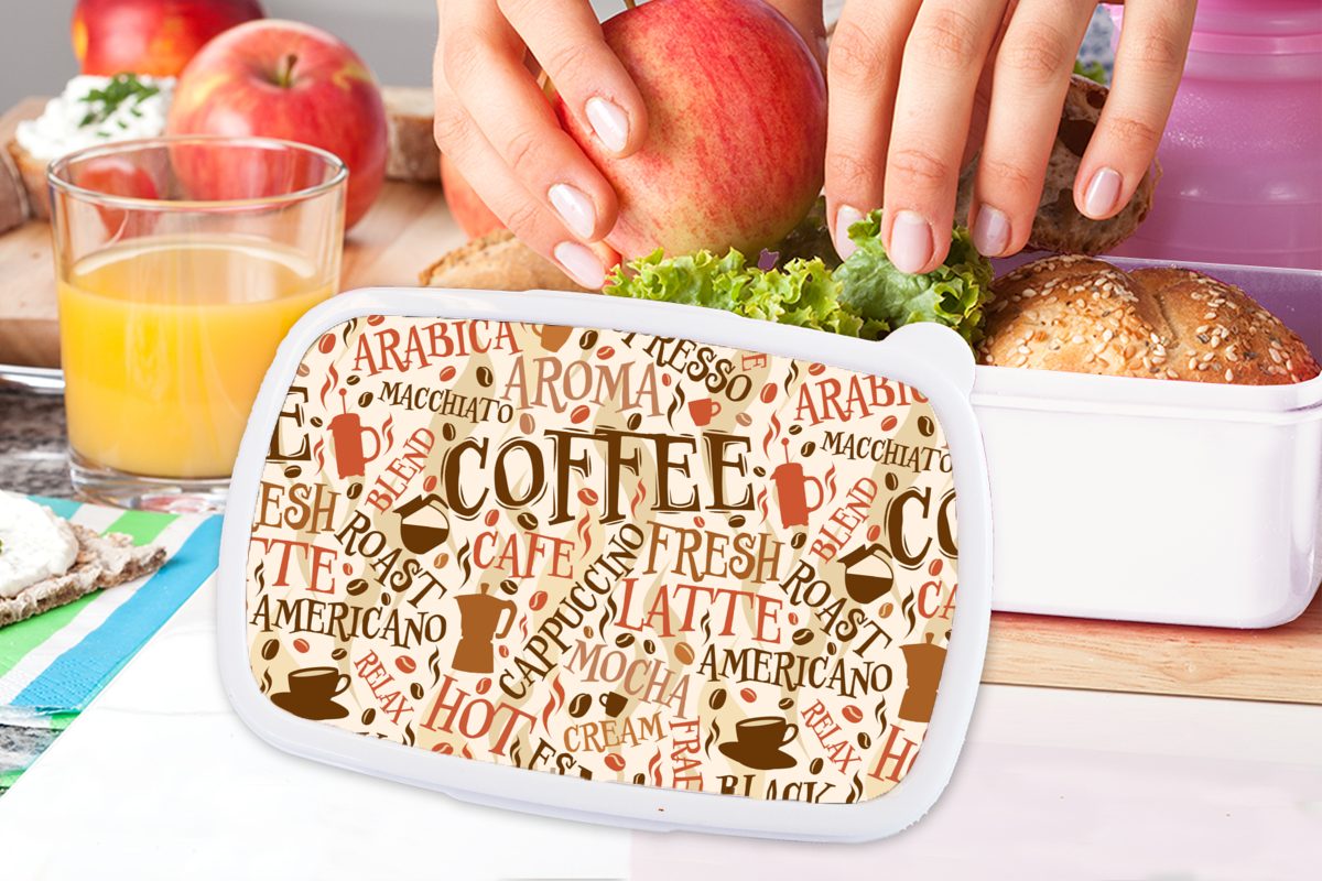 MuchoWow Lunchbox Kaffee Kunststoff, Mädchen Kinder Muster, Vintage Erwachsene, für für Jungs Brotbox (2-tlg), - und weiß Brotdose, und 