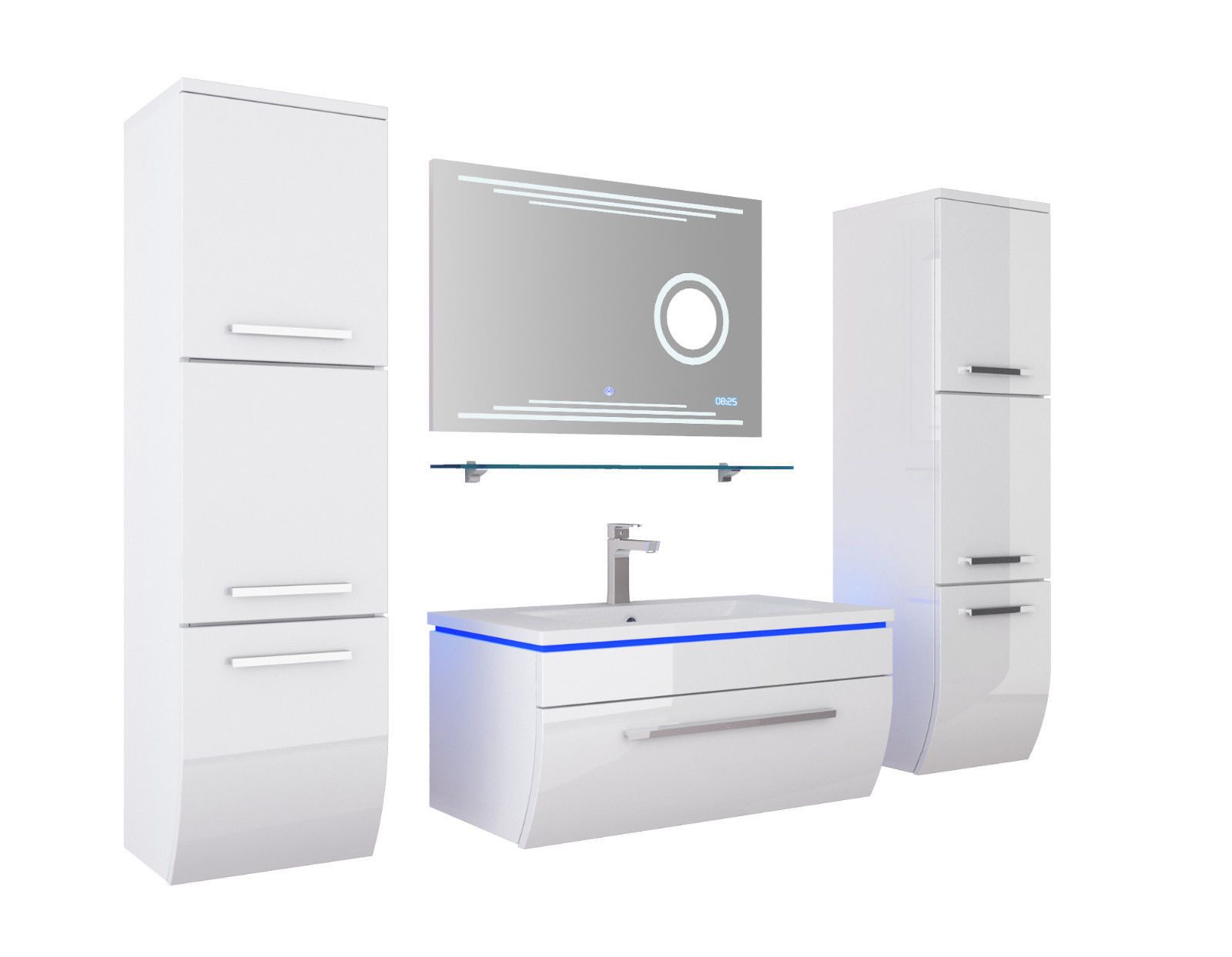 Homeline Badmöbel-Set Badmöbel Set montiert Schwarz oder Weiß Hochglanz Badezimmermöbel, (5-St), Hochglanz