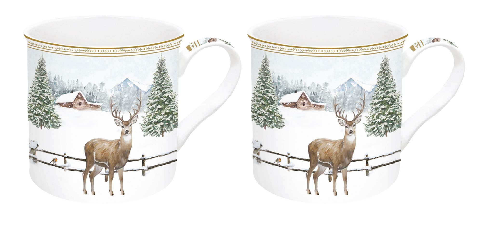 EasyLife Tasse White Forest, Porzellan, in Geschenkbox, Weiß, Winterwald, H: 9cm