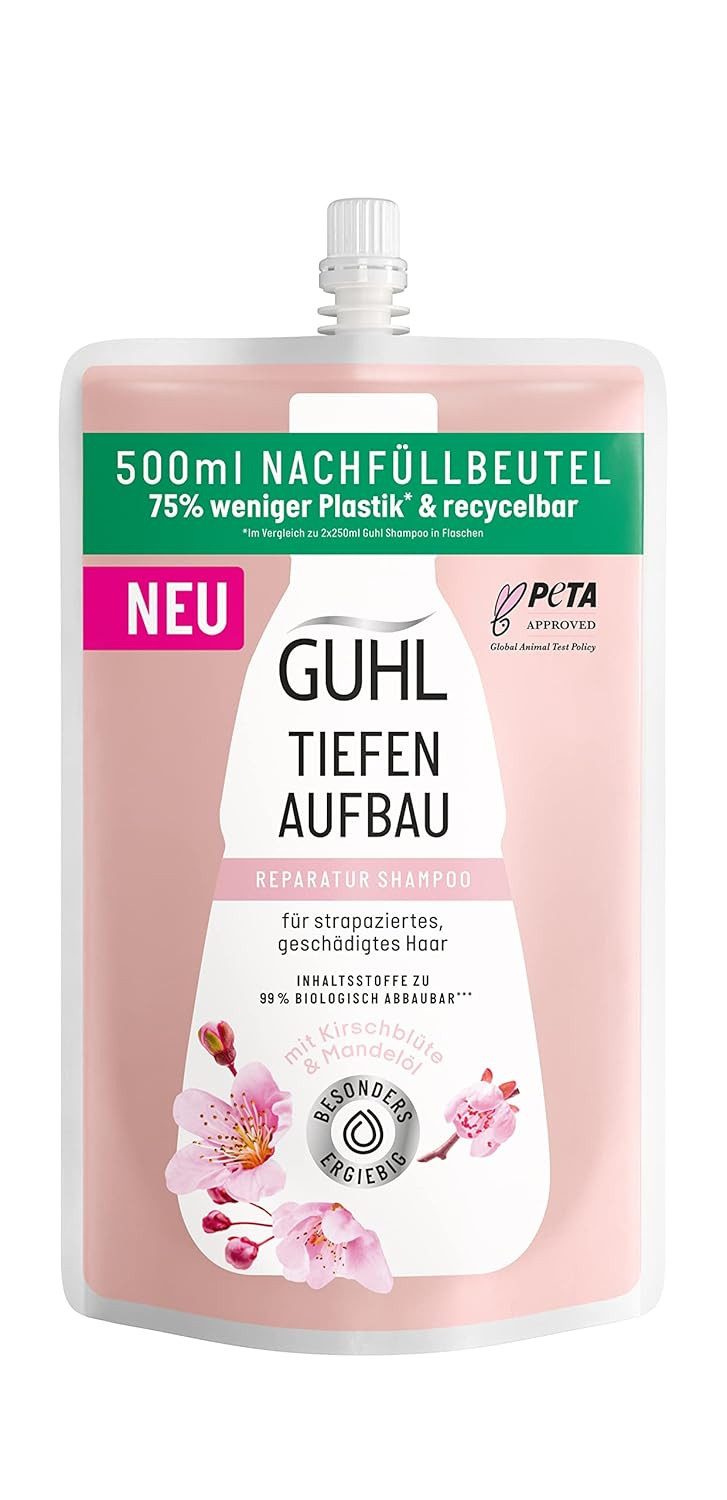Guhl Haarshampoo 1x Guhl Tiefenaufbau Shampoo Nachfüllbeutel 500 ml, 1-tlg., Ausreichend zum Nachfüllen von 2 Guhl Flaschen