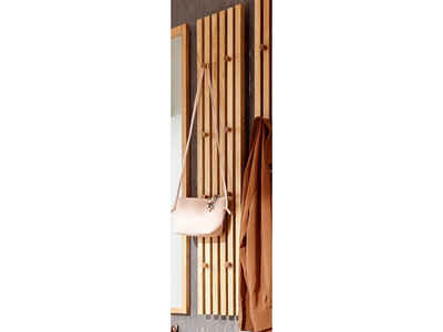 möbelando Garderobenpaneel Albany, Modernes Garderobenpaneel aus Massivholz in Eiche geölt mit 8 Garderobenhaken. Breite 22 cm, Höhe 120 cm, Tiefe 5 cm