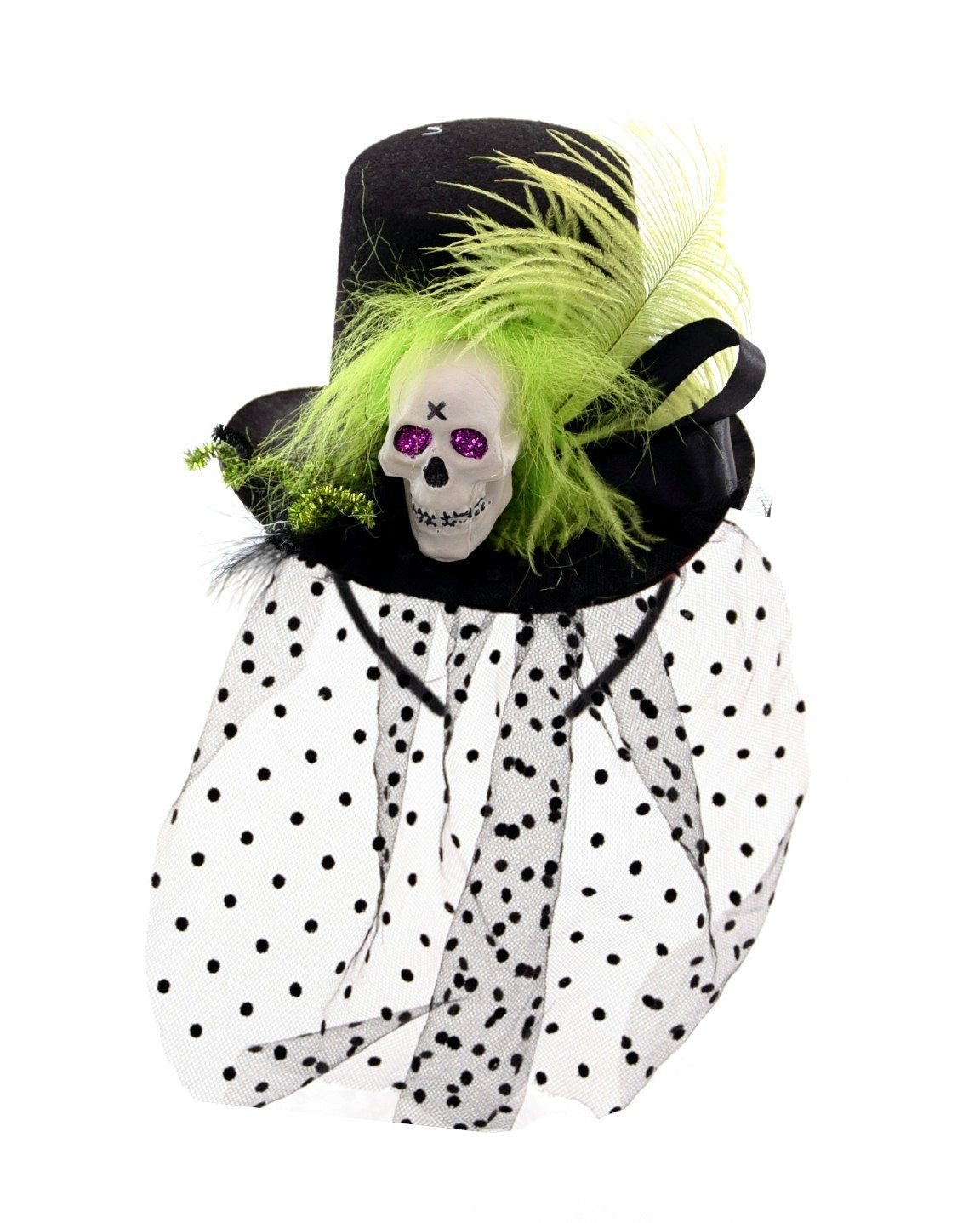 F.I.G. Kostüm Halloween - Haarreif mit Totenkopfhut & Federn